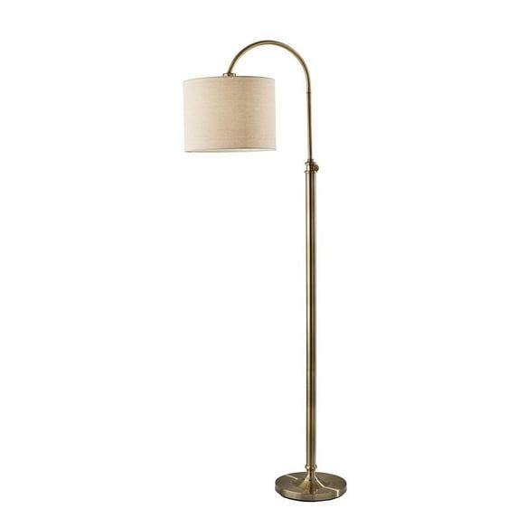 Adesso Barton Task Floor Lamp Antique Brass: Adjustable Height, Linen Shade, ETL Listed, Metal Body