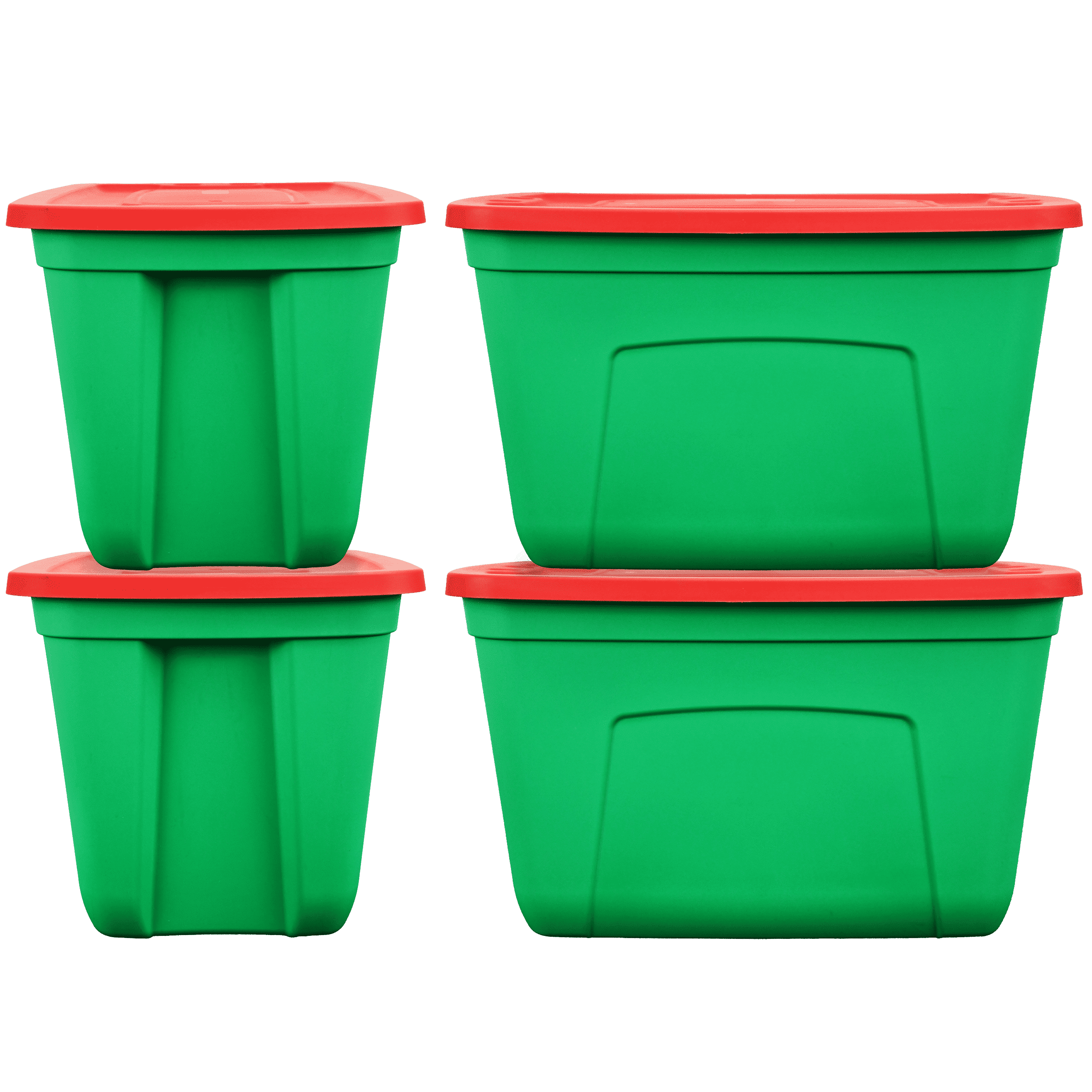 Green and Red 18-Gallon Stackable Plastic Christmas Storage Boxes with Lids (Set of 4)