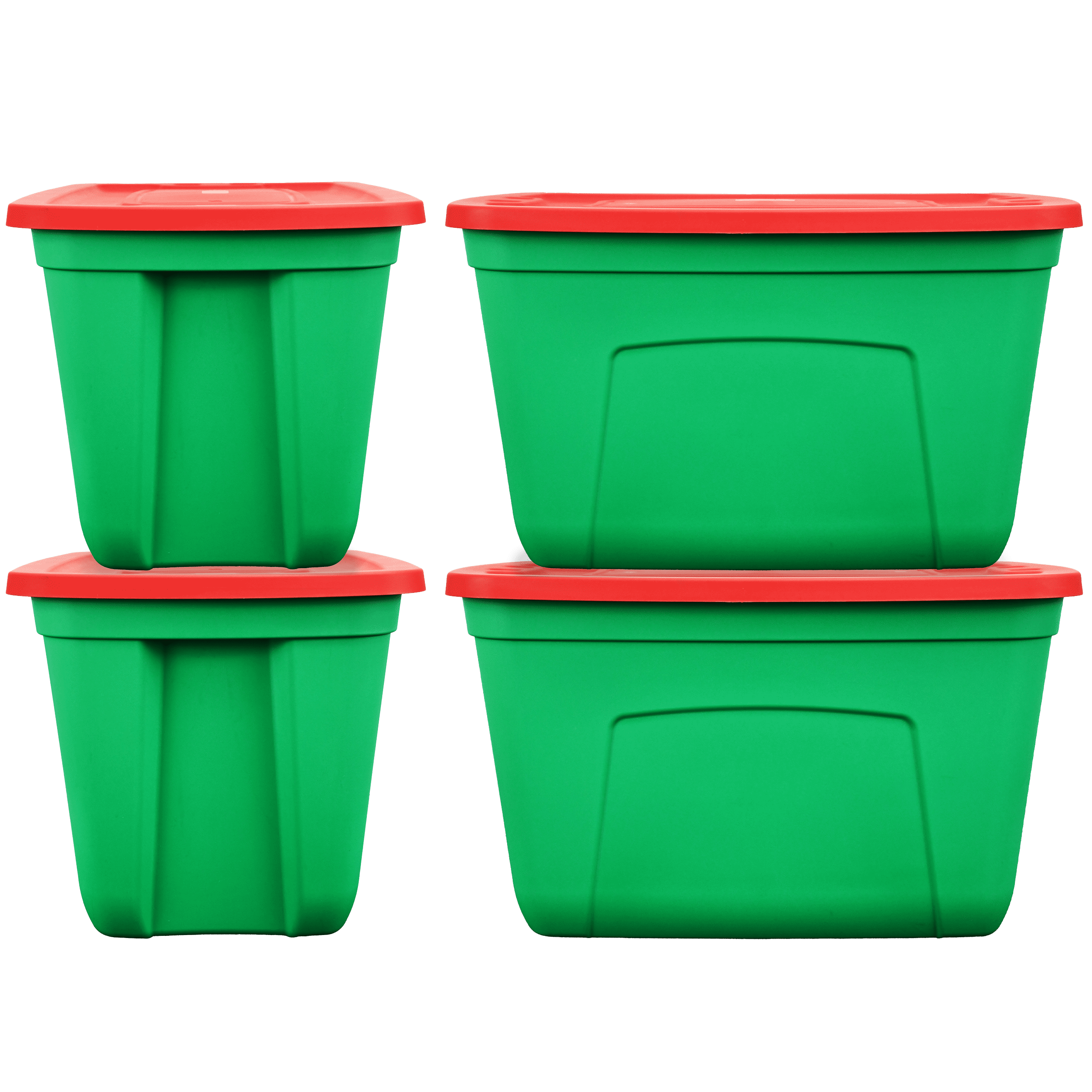 Green and Red 18-Gallon Stackable Plastic Christmas Storage Boxes with Lids (Set of 4)