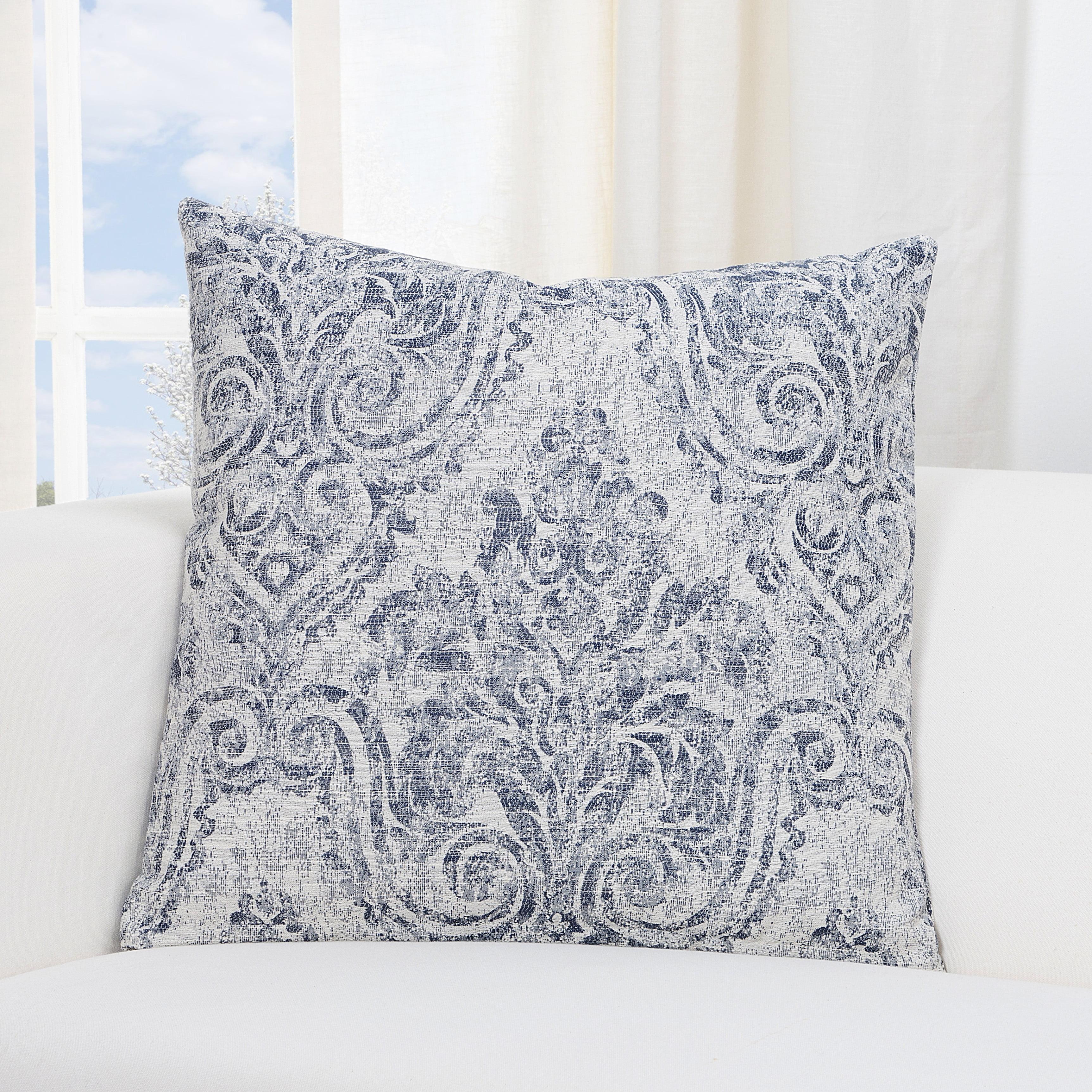 Petite Blue and Off-White Damask Decorative Pillow