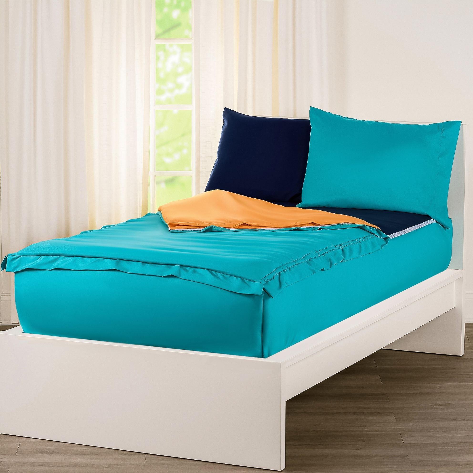 Twin Turquoise and Orange Microfiber Bed-in-a-Bag Set