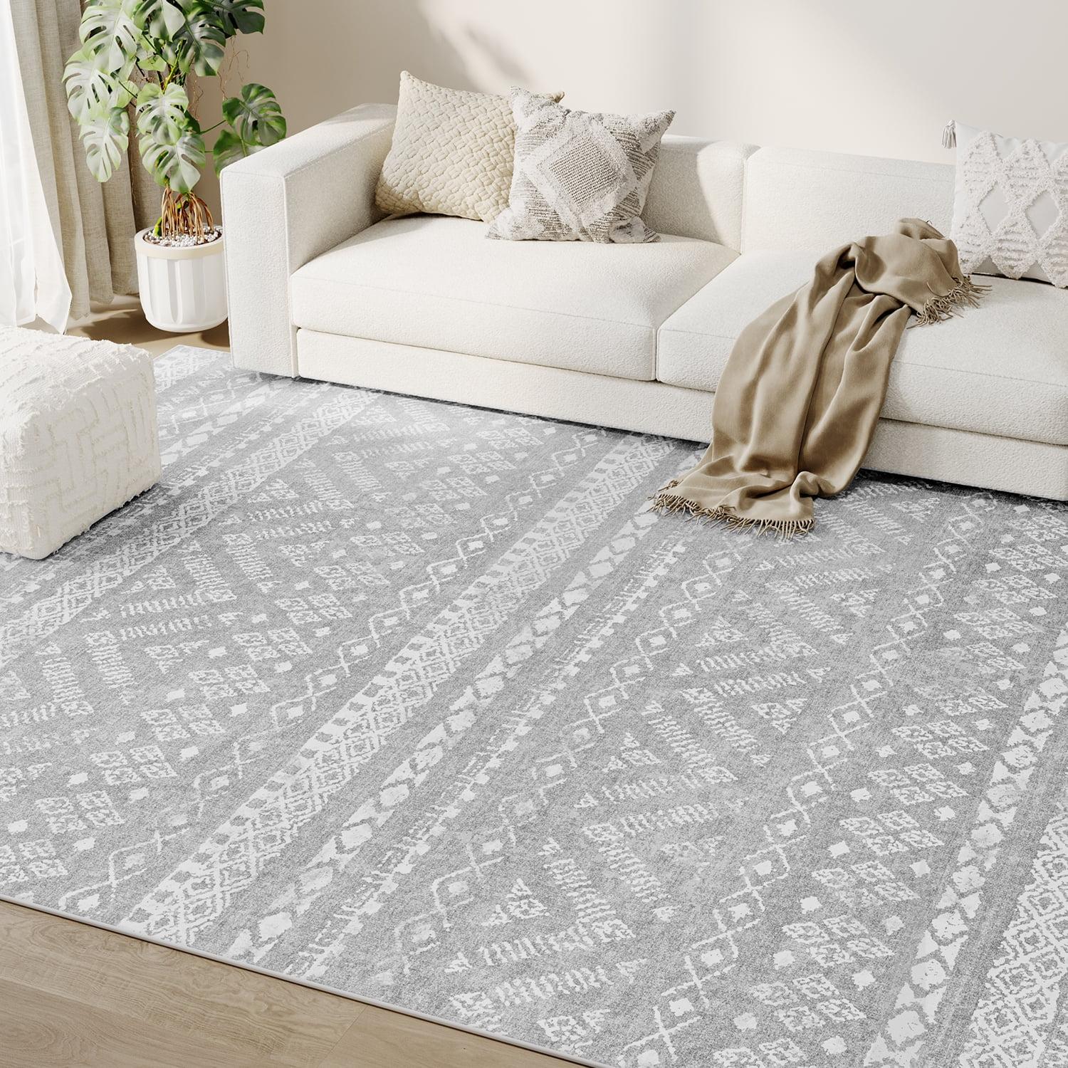 5'x7' Area Rugs for Living Room Machine Washable Rug Boho Geometric Indoor Area Rug Neutral Moroccan Style Ultra Soft Foldable Non-Slip Bedroom Rug Dining Room Office Modern Carpet Grey