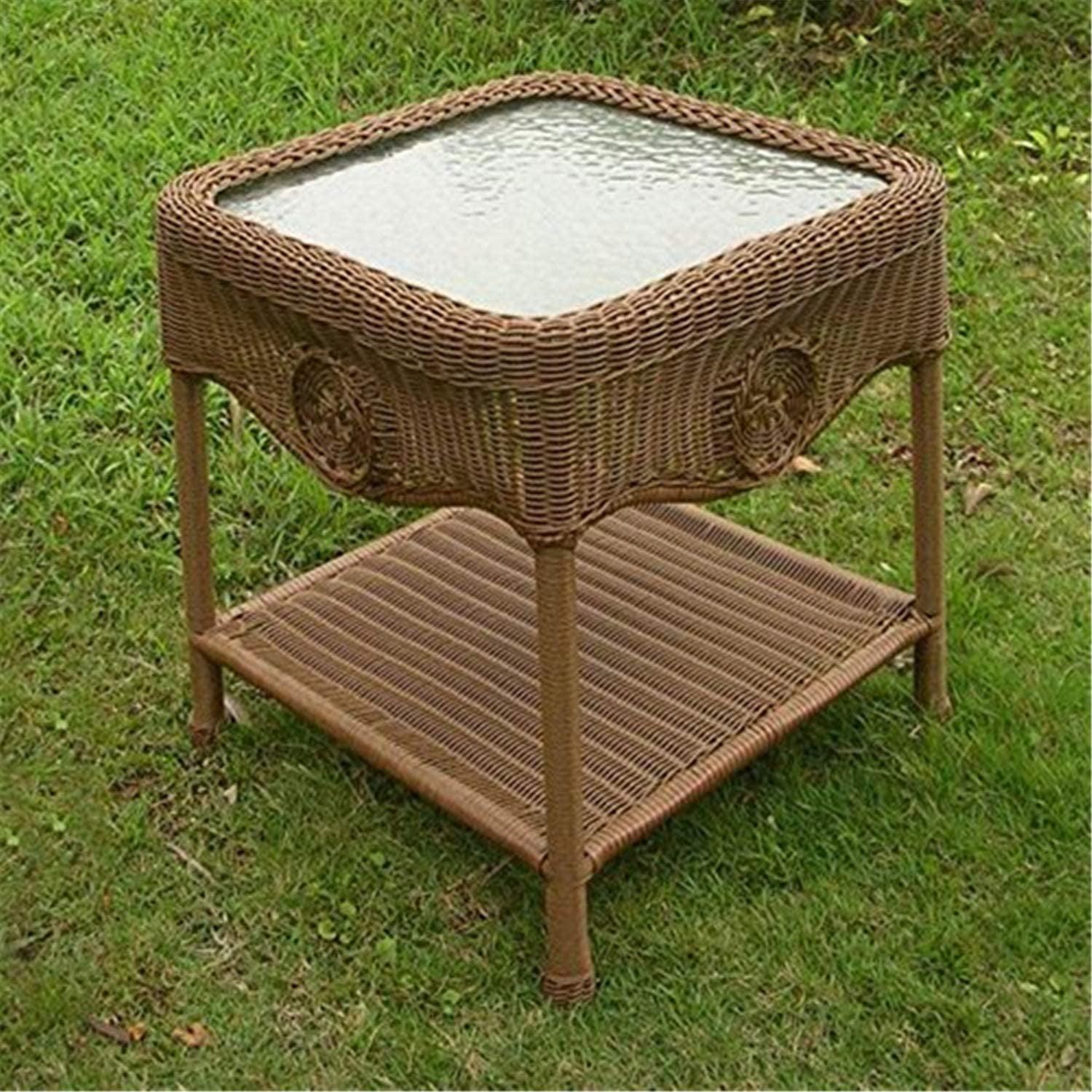 Madison Mocha Wicker Resin 19" Patio Side Table with Beveled-Glass Top