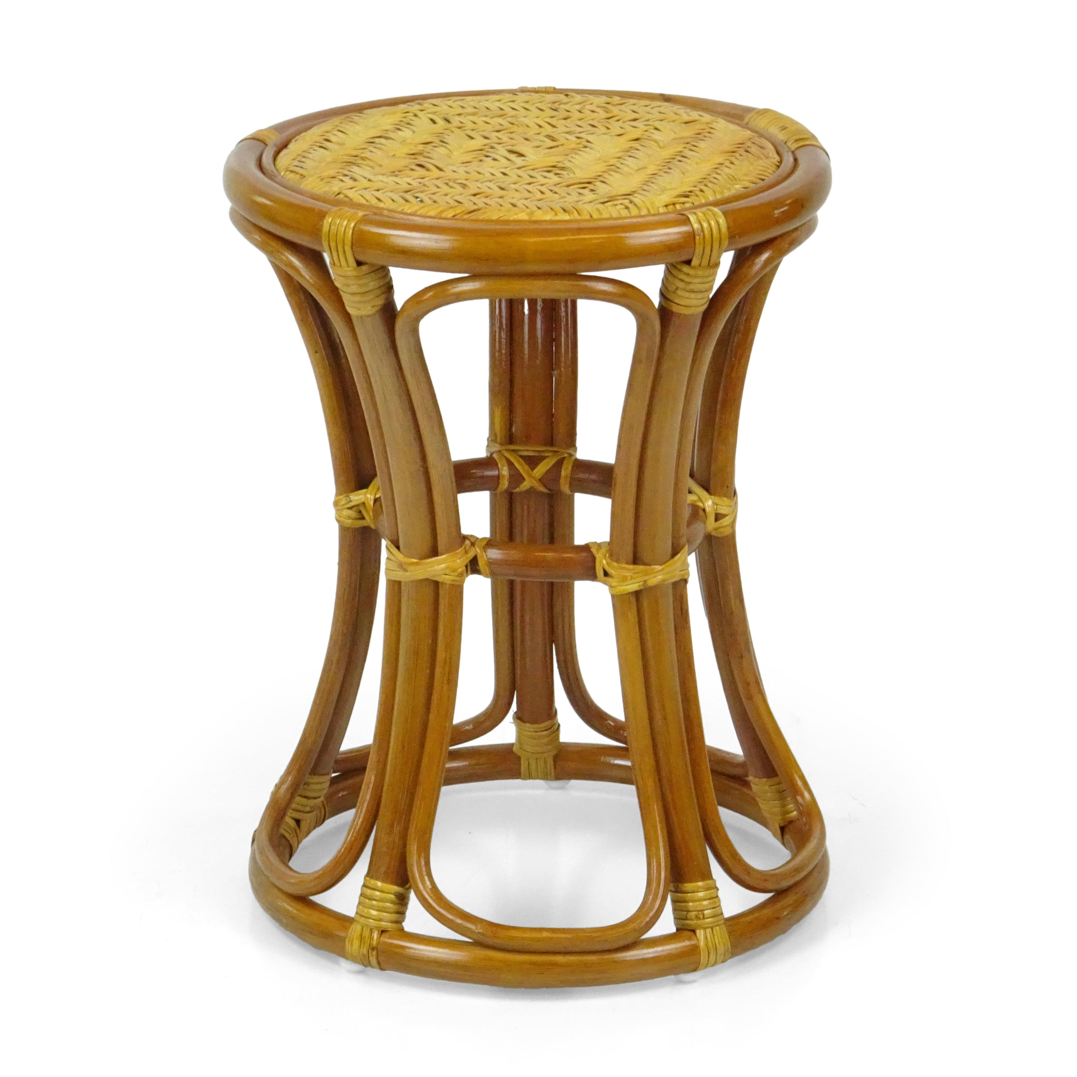 Colonial Round Natural Rattan Wicker Stool Plant Stand