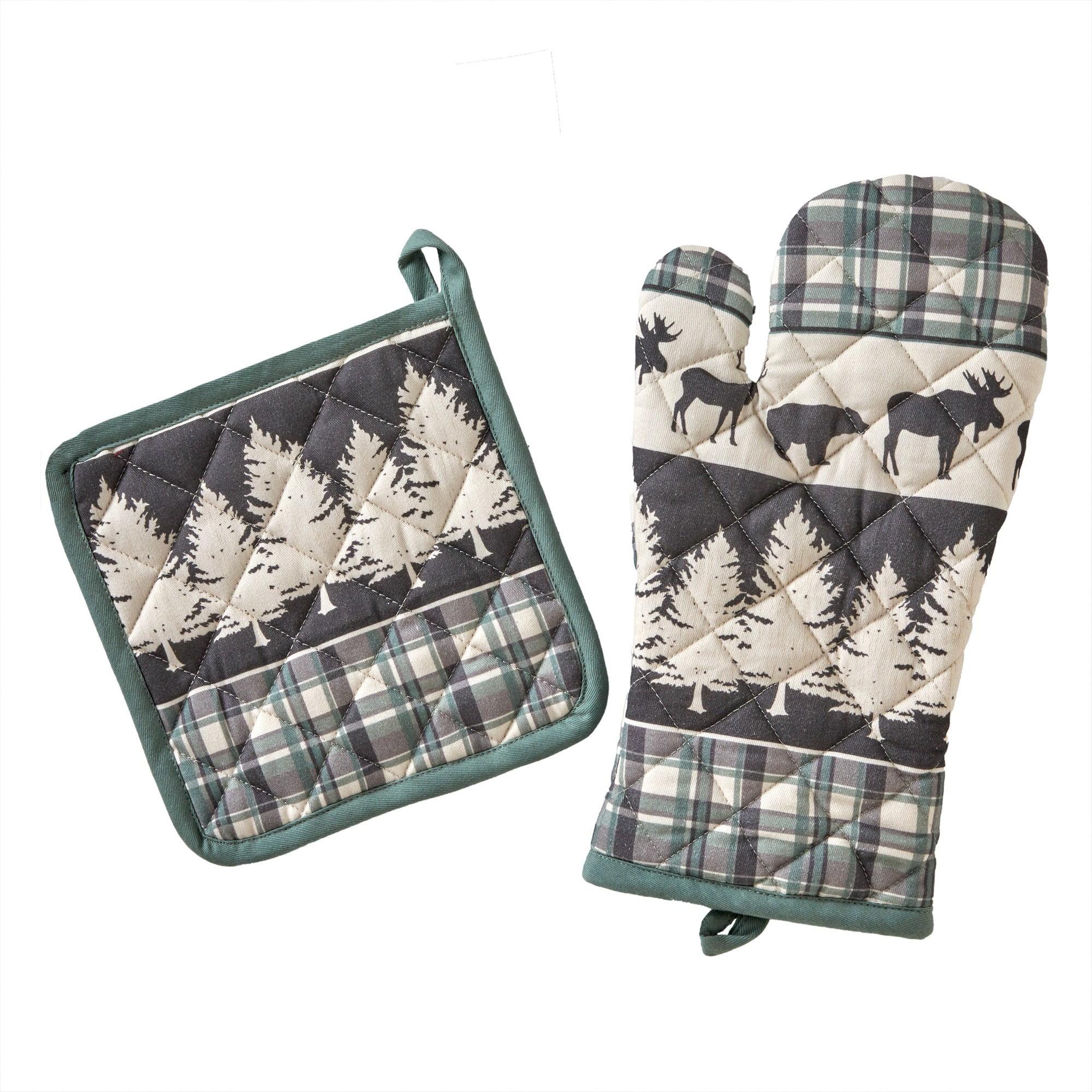 Grand Teton Green Cotton Oven Mitt and Pot Holder Set