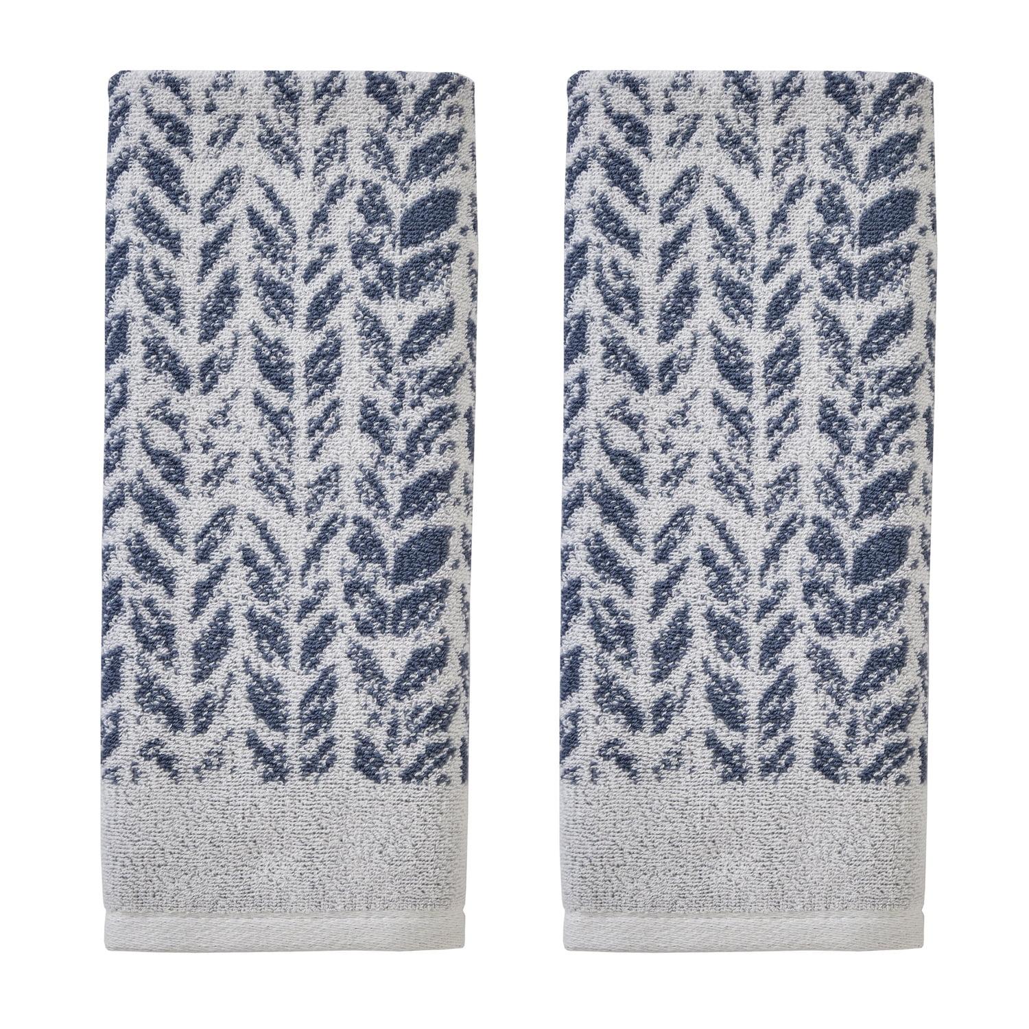 2pc Distressed Leaves Hand Towel Set Blue - SKL Home: Cotton Jacquard, Midweight, Machine Washable