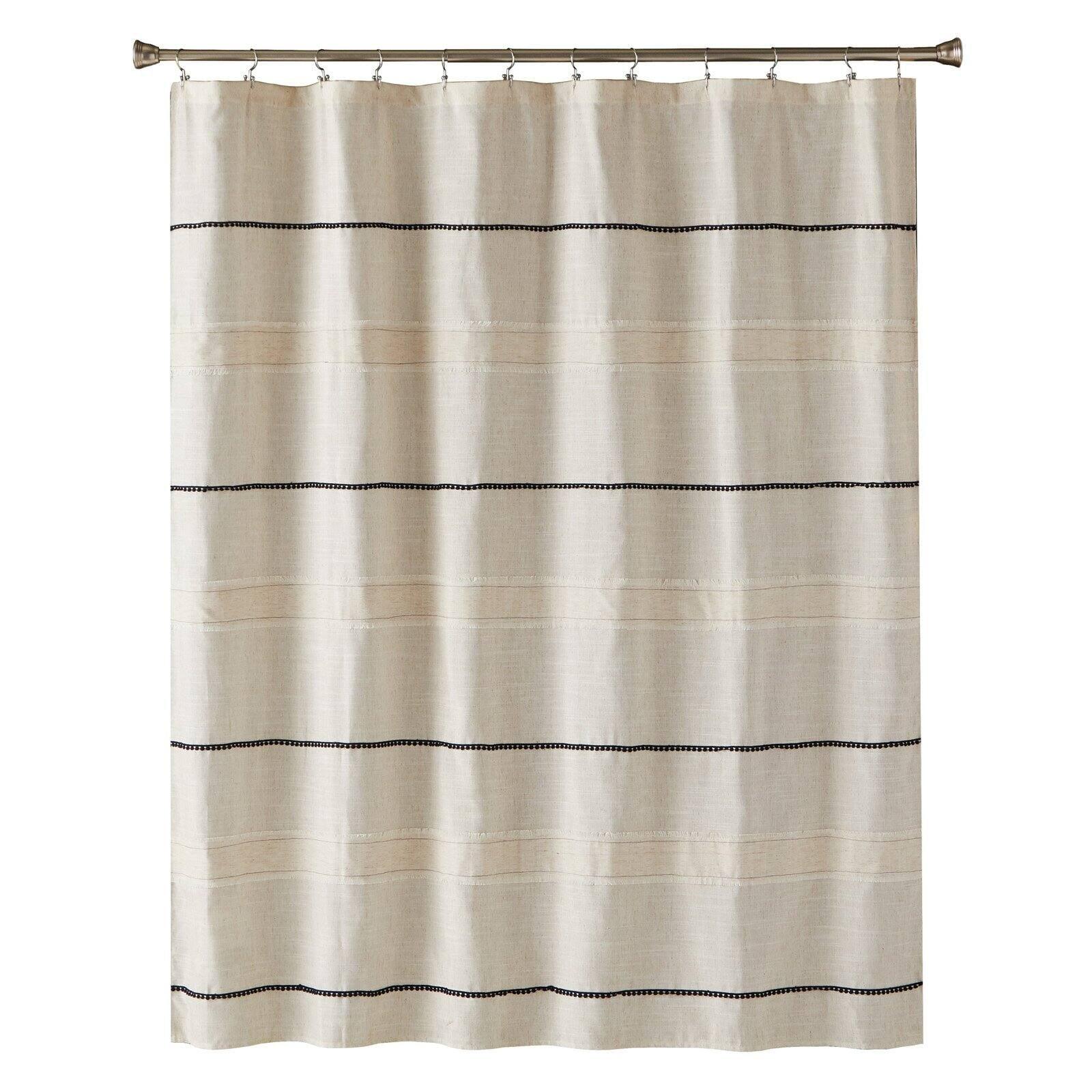 Frayser Beige and Navy Linen Blend Shower Curtain