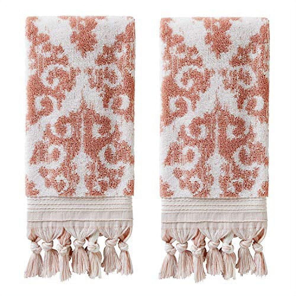 SKL Home 2pc Mirage Fringe Hand Towel Set Blush: 100% Cotton, Jacquard Terry, Bathroom Decor