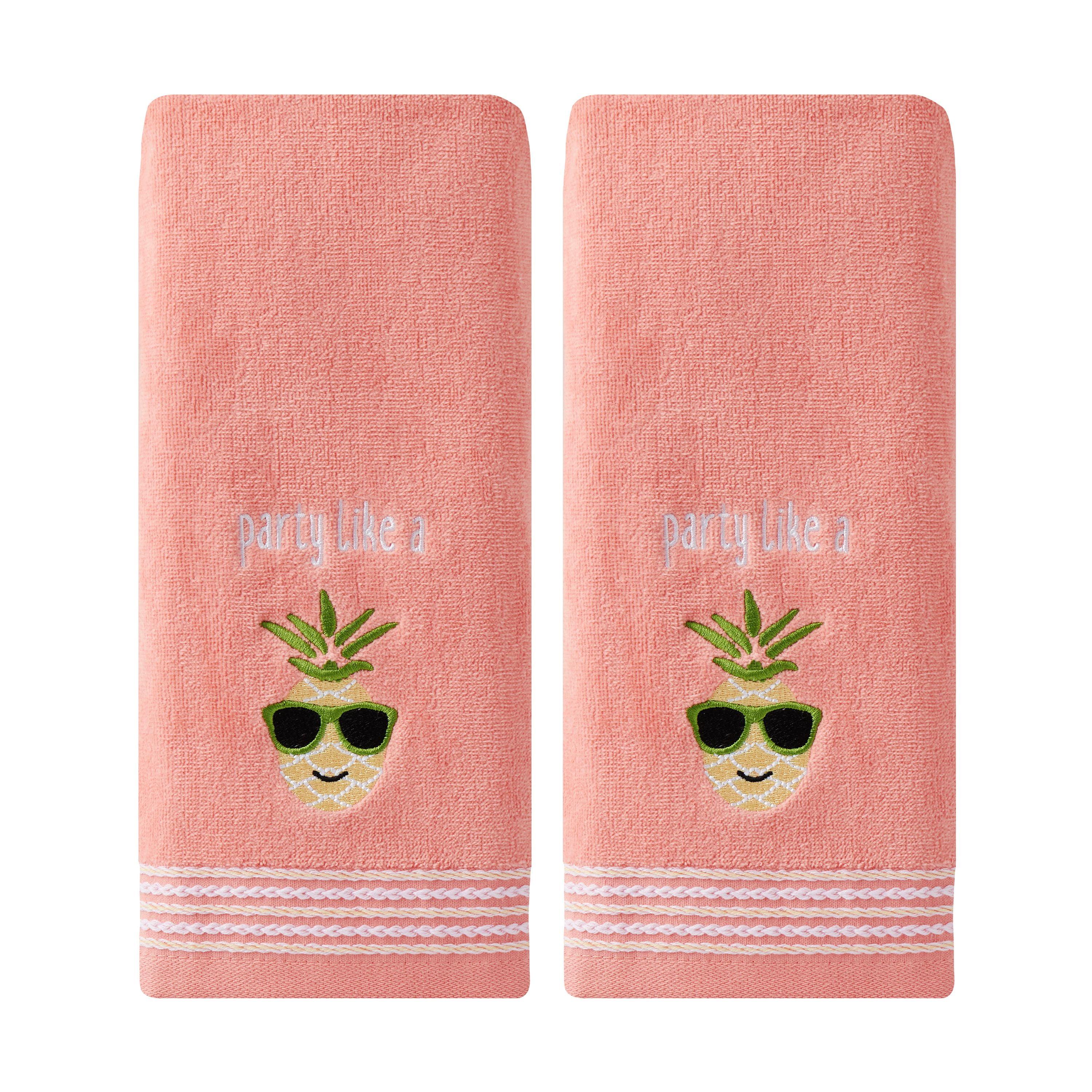 SKL Home 2pc Party Pineapple Hand Towels : Microfiber, Machine Washable, Non-Slip Backing
