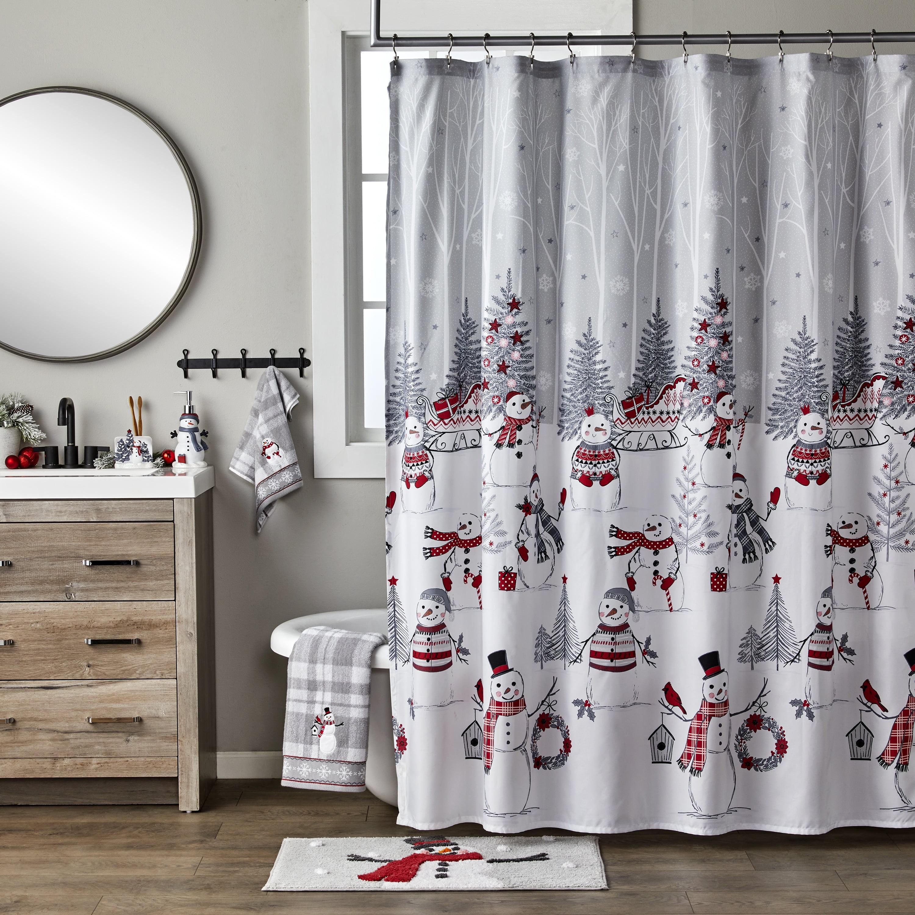 Whistler Snowman Red and Gray Polyester Shower Curtain