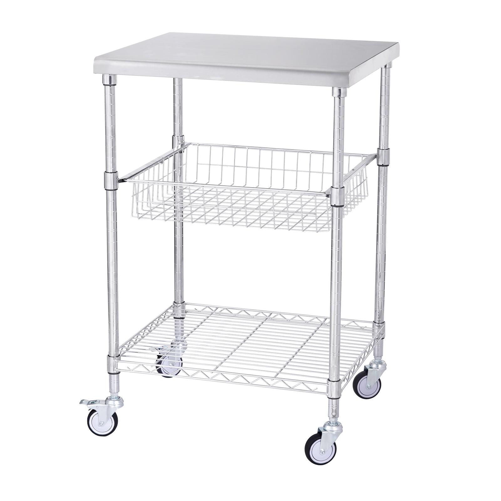 SKYSHALO 3-Tier Utility Cart Rolling Cart on Wheels 470 lbs 24"x20"x36.6" 6 Hooks