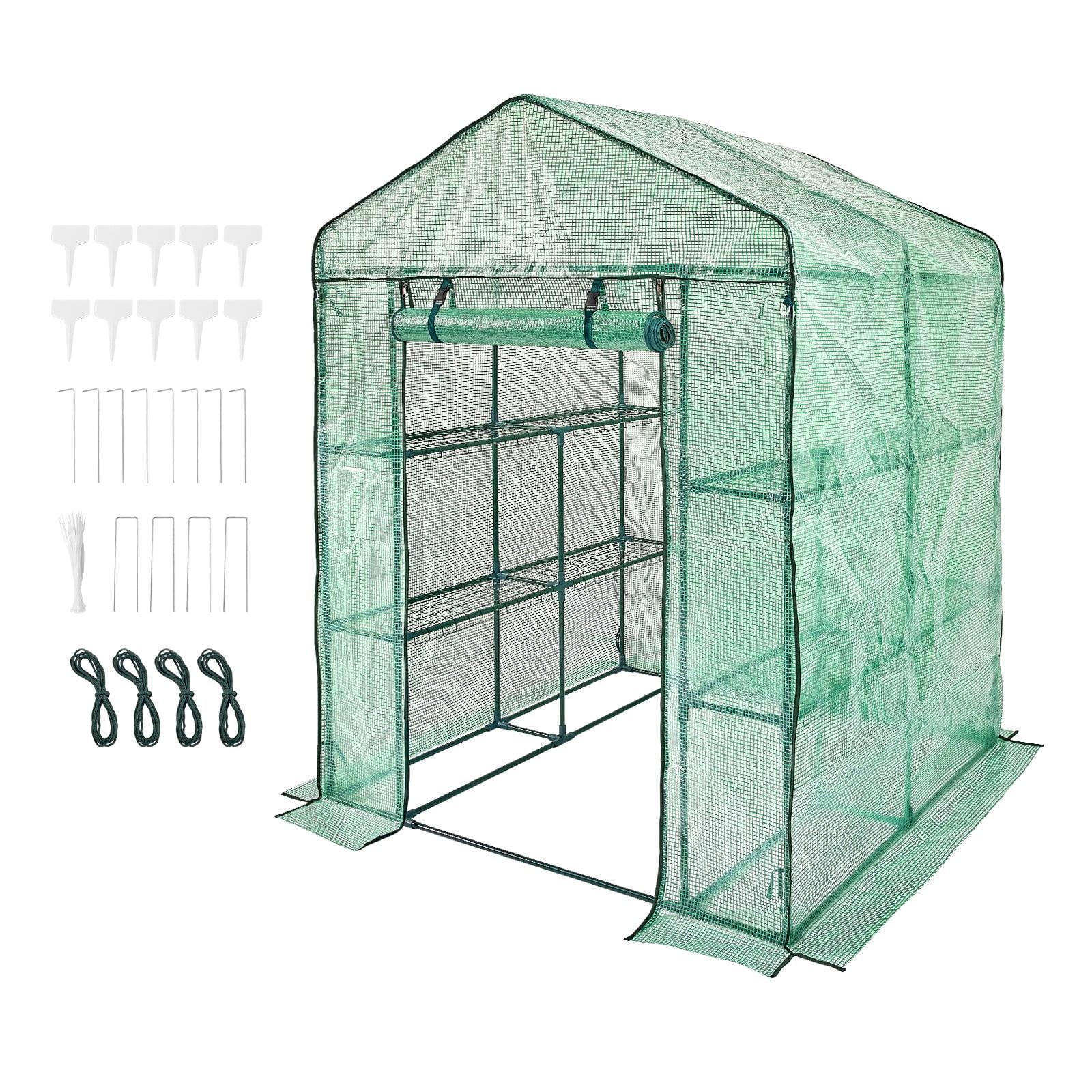 Green Walk-In Greenhouse with Shelves and PE Tarp