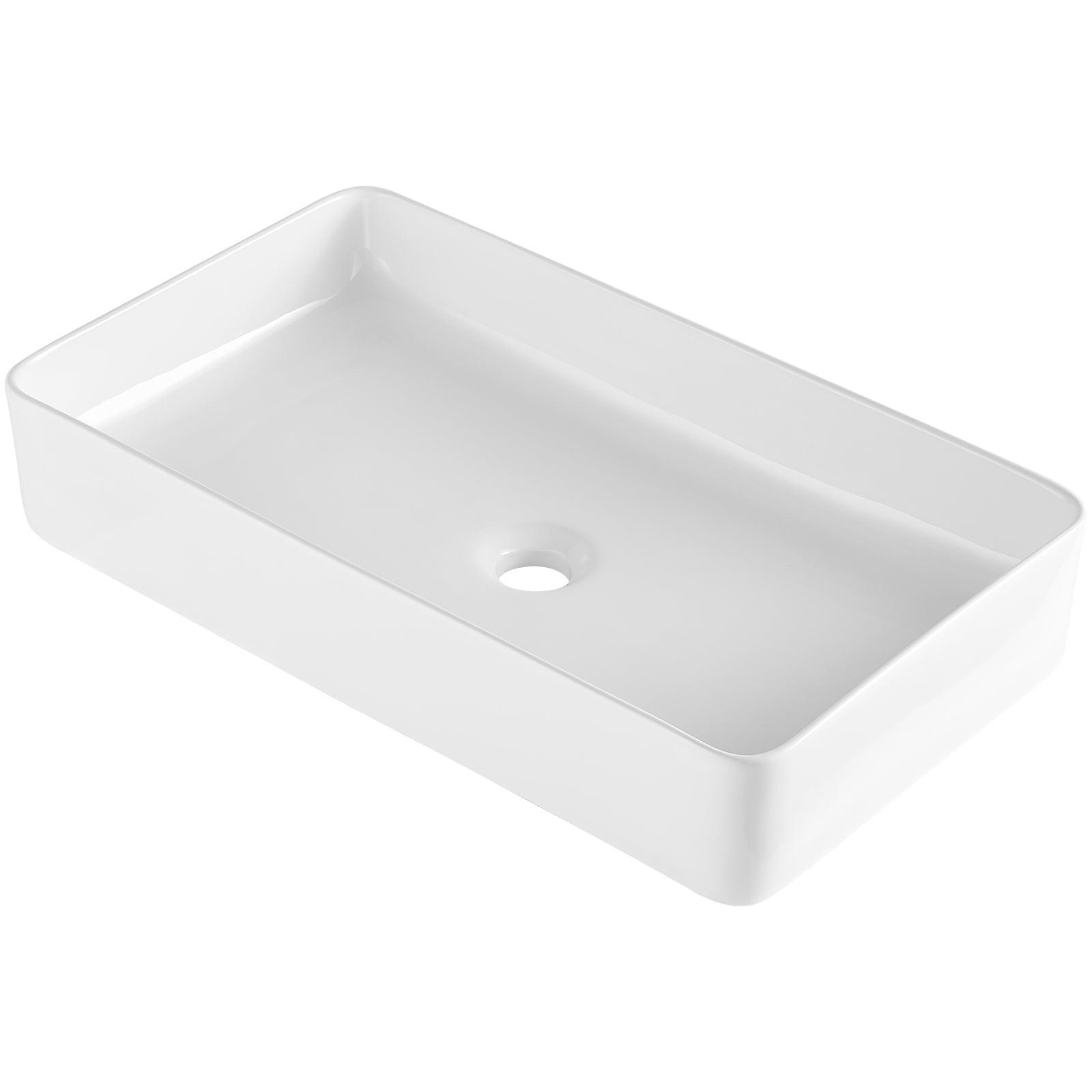 KFFKFF Rectangular Basin, 24" x 13.8" Countertop Sink, White Ceramic for Above Counter Use, Contemporary Design, Lustrous and Sophisticated, Securely Packaged for Bathrooms, Hotels, Toilets, RVs