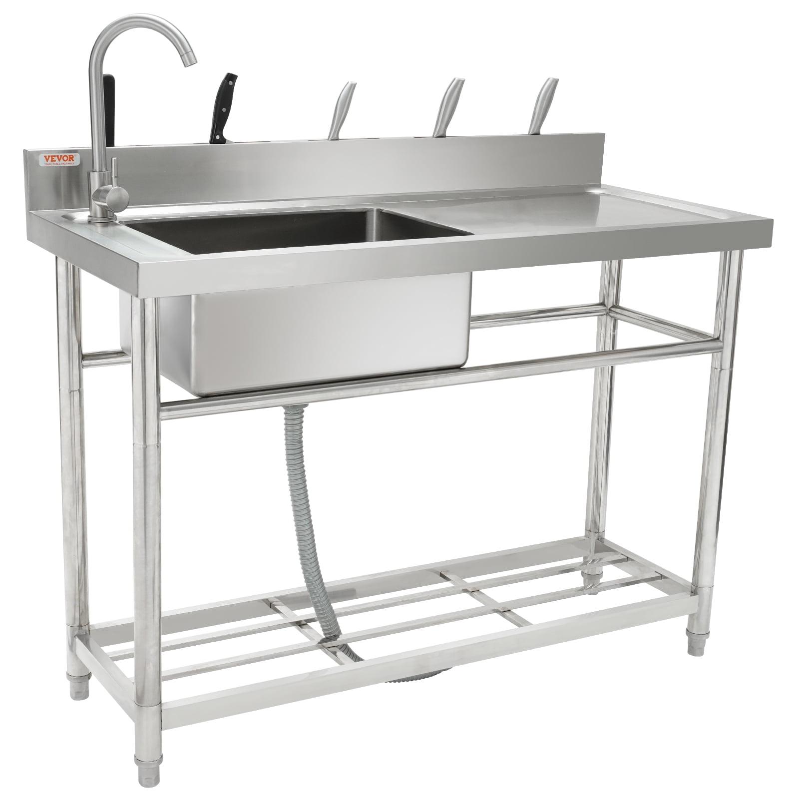 Freestanding Stainless Steel Single Bowl Utility Sink with Worktop