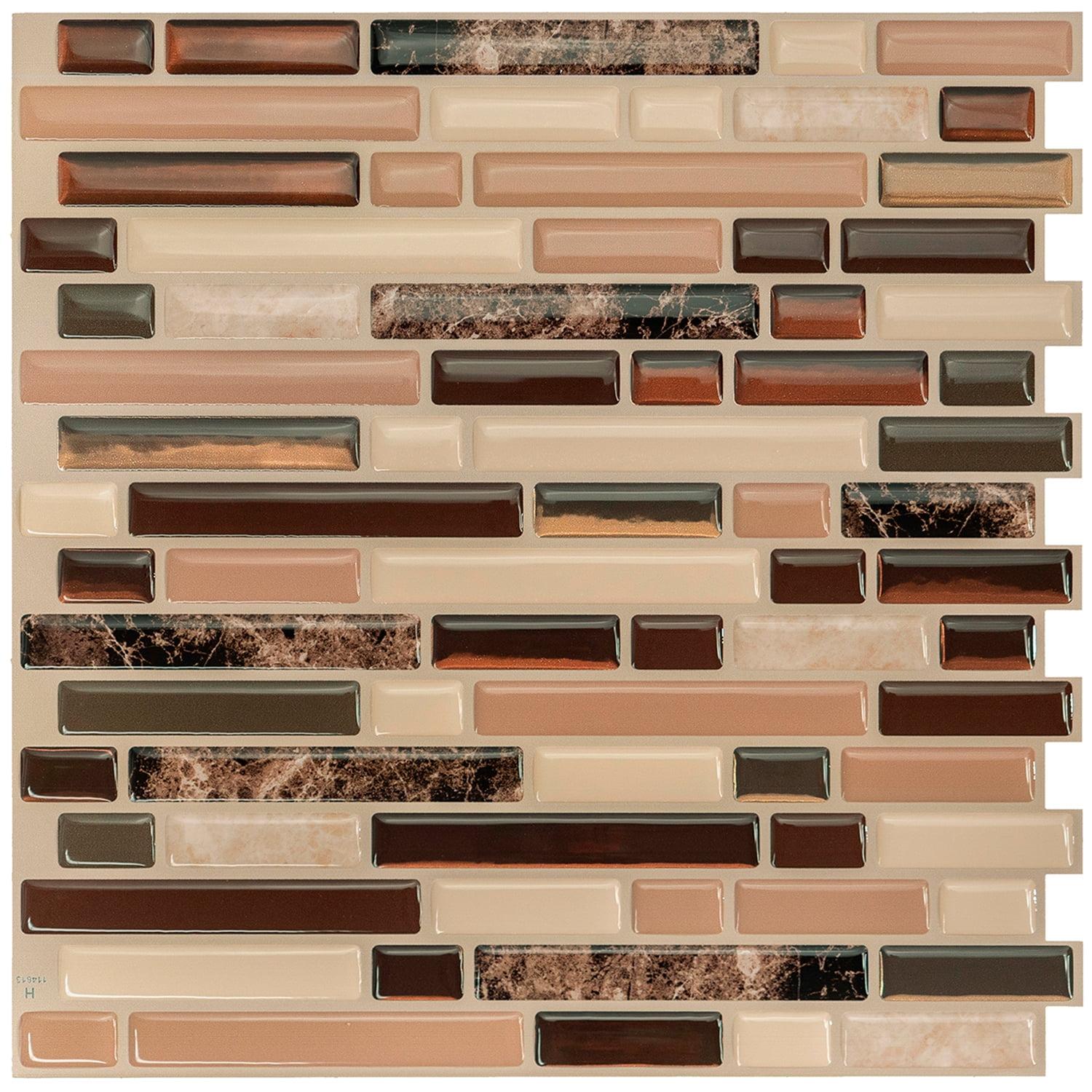 Smart Tiles 10.06'' X 10'' Self Adhesive 3D Peel and Stick Backsplash Tiles Brown