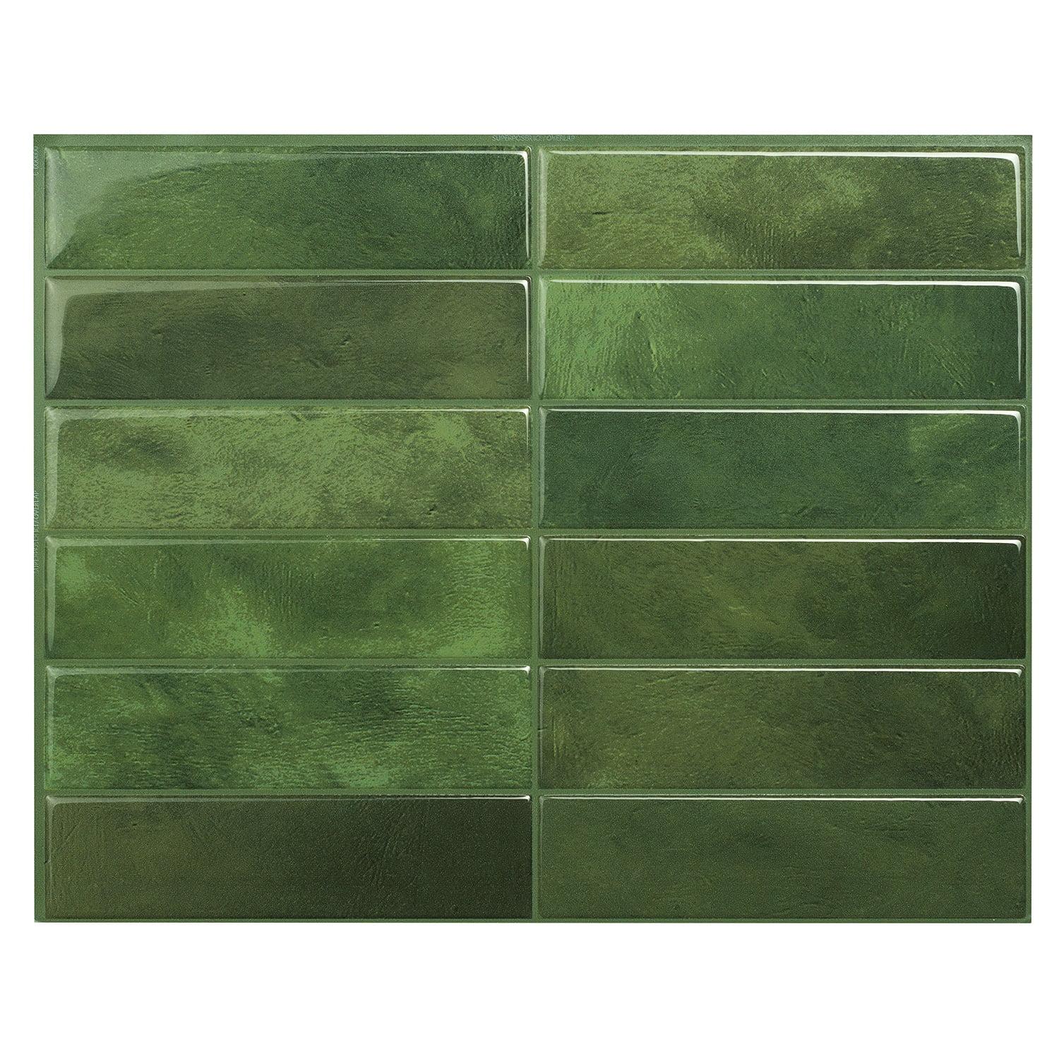 Smart Tiles - 3D Adhesive Peel and Stick Backsplash Tile, Green - 5-Pack 11.43" x 9"