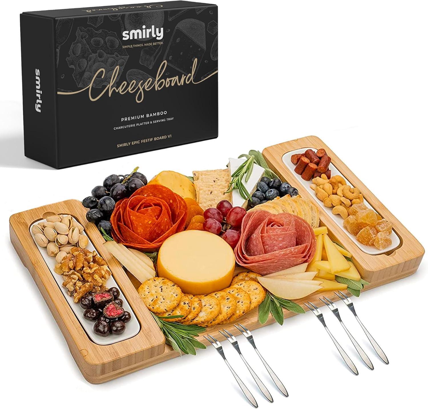 Bamboo Rectangular Charcuterie Board Set with Serving Trays