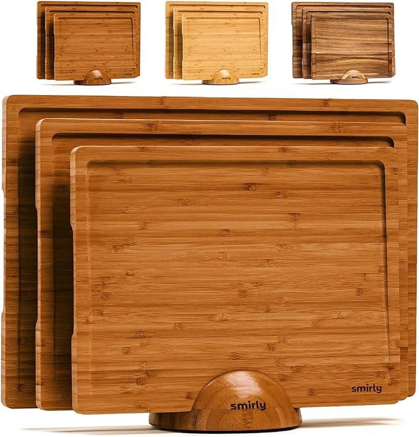 SMIRLY Cutting Board Set Small, Medium & Large Bamboo Cutting Boards with Holder, Brown