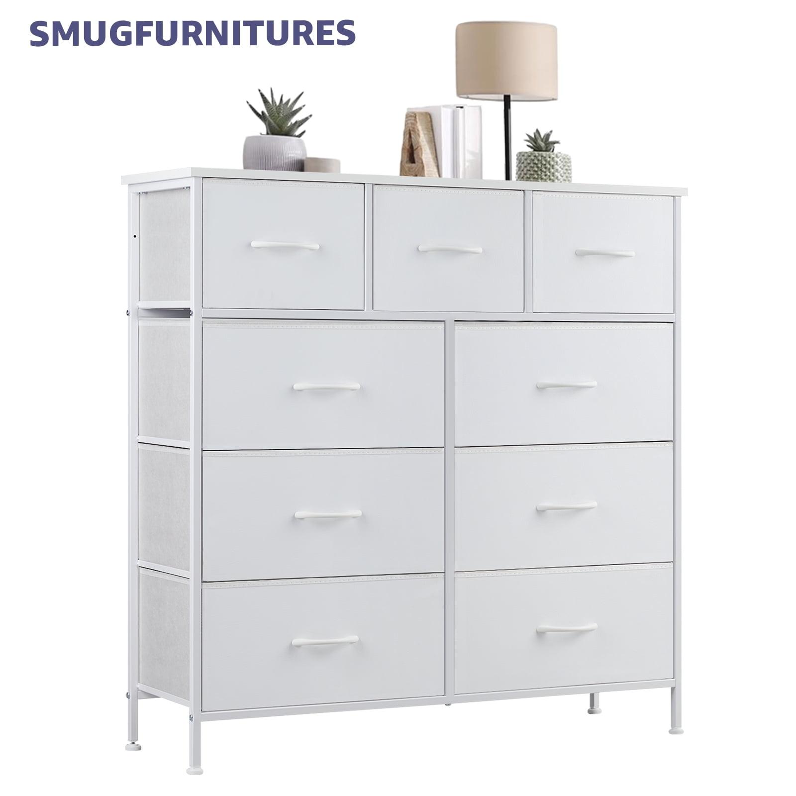 White Fabric Storage Dresser with 9 Drawers and Steel Frame