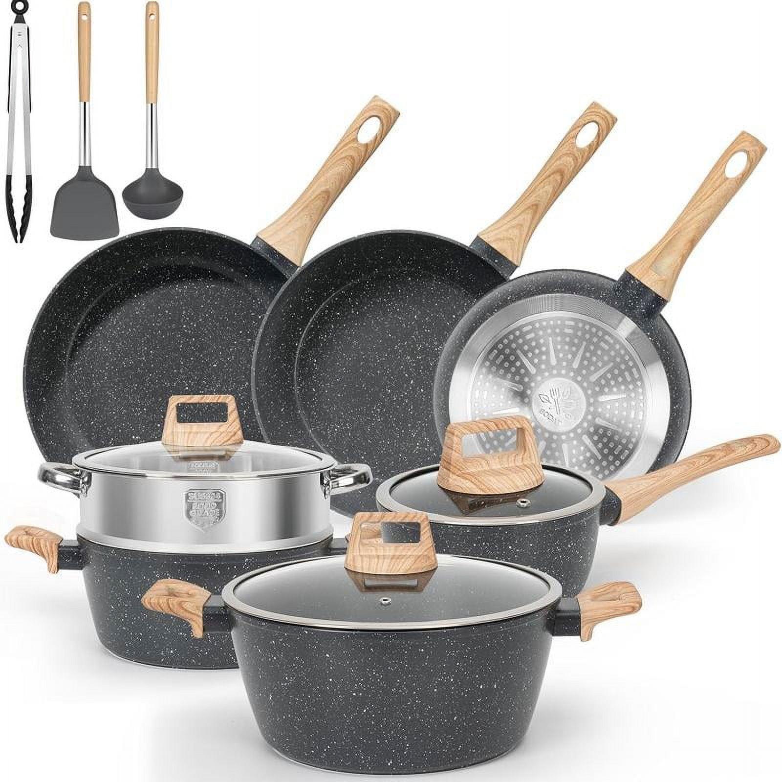 12-Piece Black Granite Non-Stick Aluminum Cookware Set with Utensils