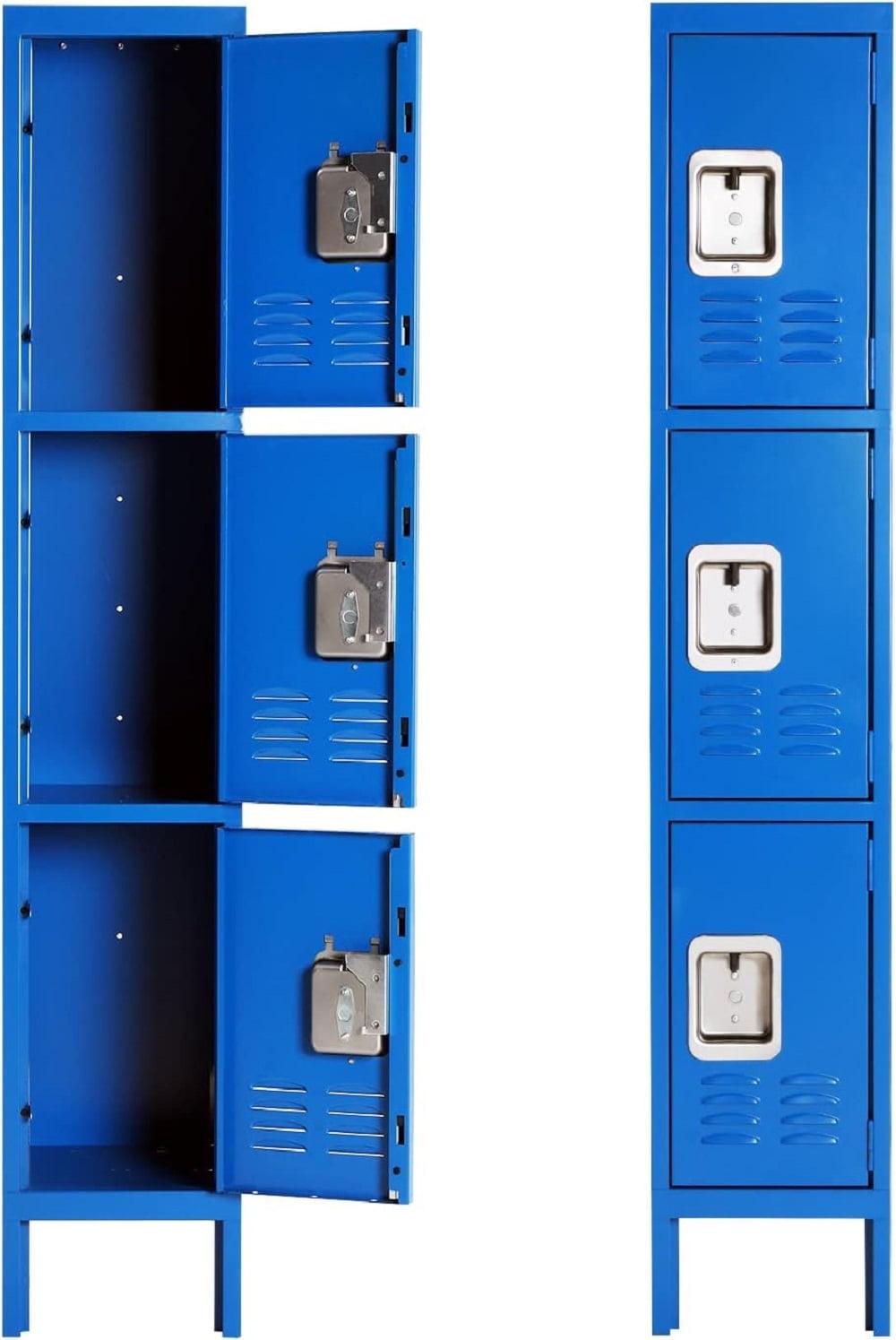 Blue Triple-Tier Lockable Steel Office Locker Cabinet