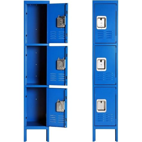 INTERGREAT Metal Locker for School Office Gym Metal Storage Locker Cabinet for Employees Students Steel Locker Triple Tier with 3 Door Blue