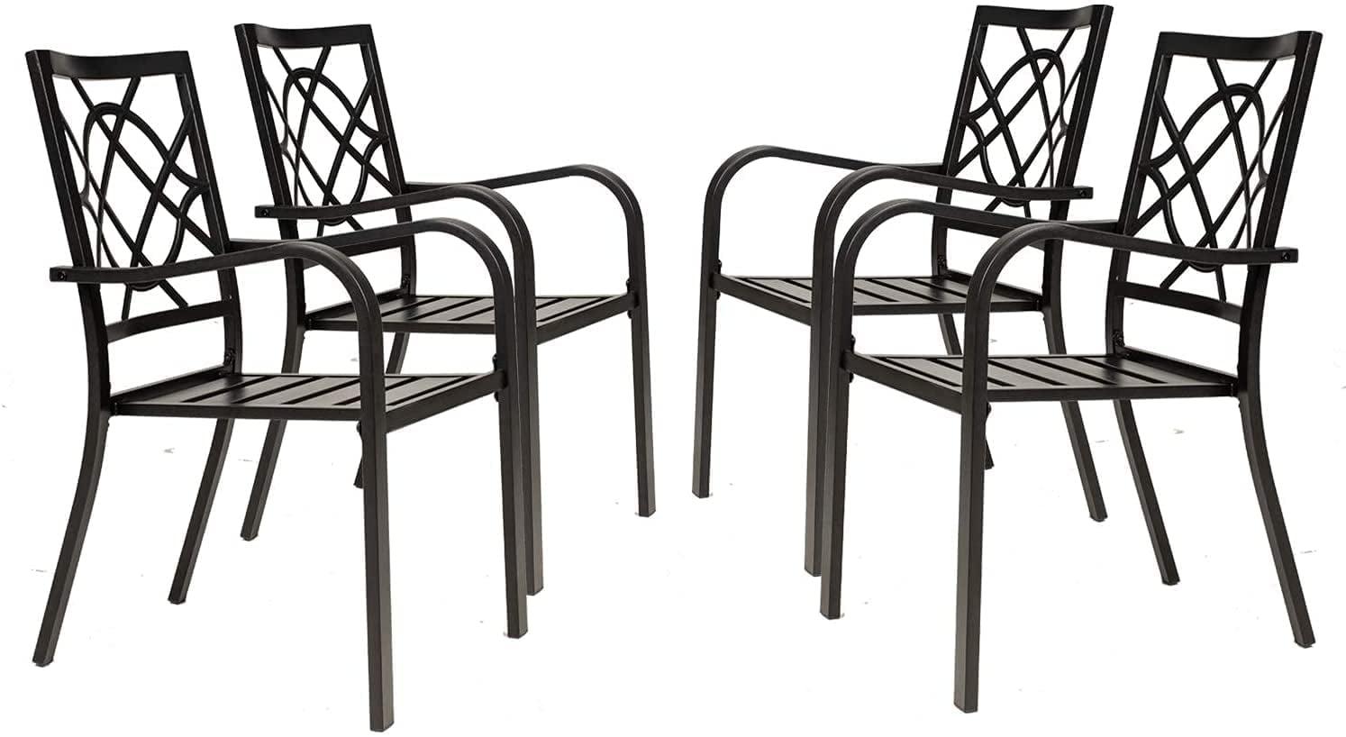 Black Iron Stackable Outdoor Dining Armchairs, Set of 4