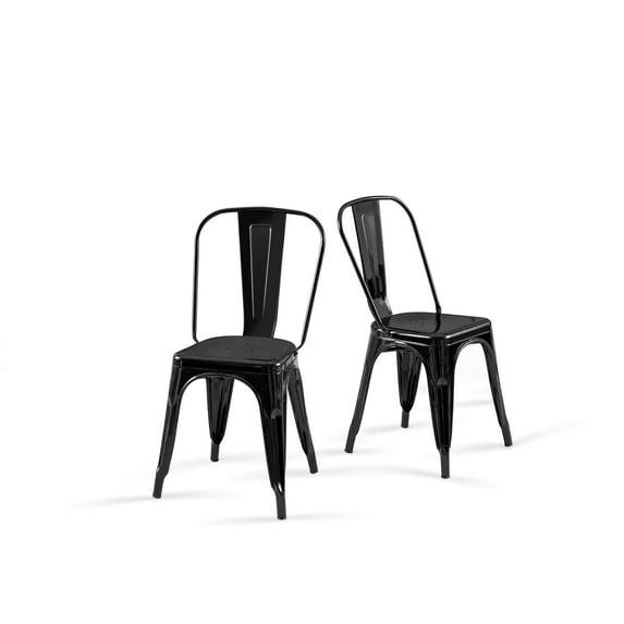 SOLEGGIATA Juego de 2 Sillas de Comedor de Metal Hierro Apilable Exterior/vintage/cocina Restaurante Mate Medianoche Negro