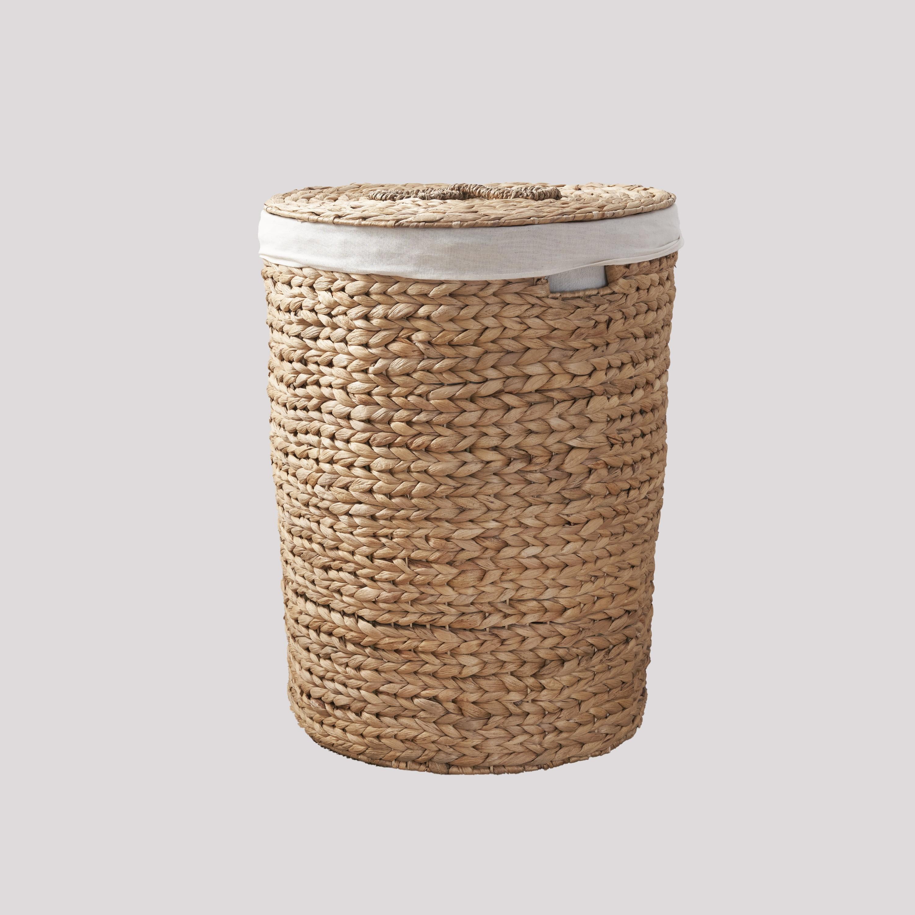 SOL HOME 18"x18"x23" Ludmilla Round Tall Water Hyacinth Wicker Laundry Hamper Natural Brown: Handcrafted, Built-In Handles