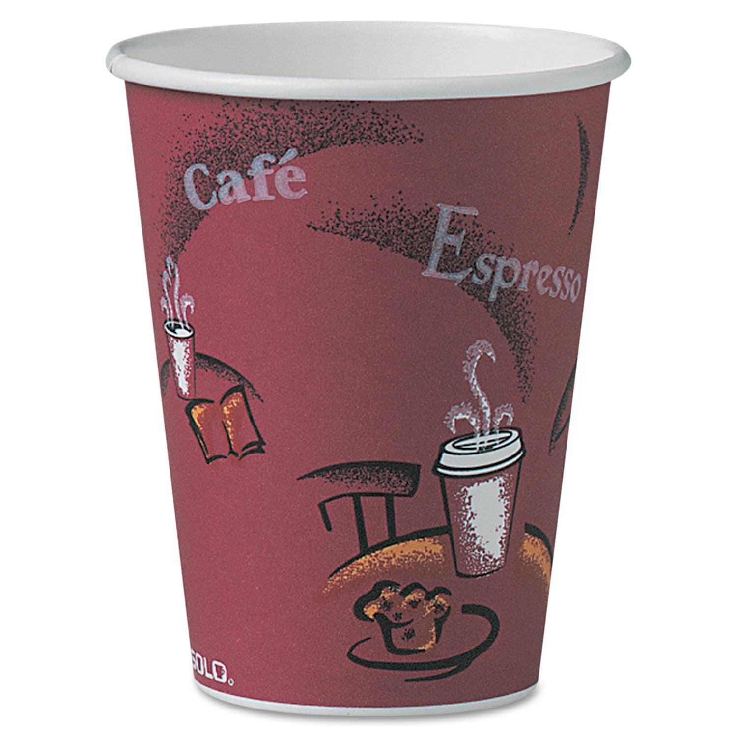 Maroon Bistro Design 12 oz Disposable Hot Drink Cups