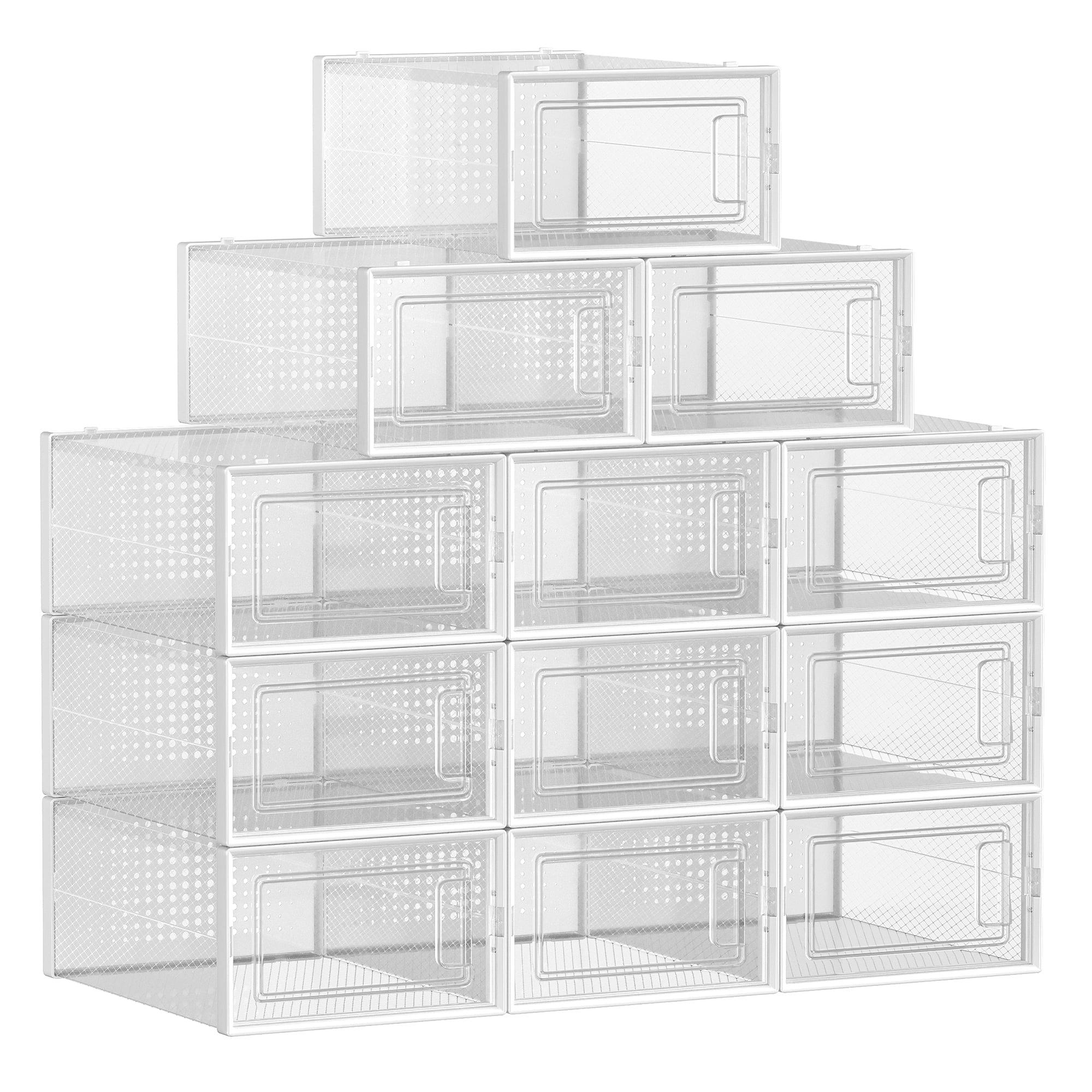 SONGMICS Shoe Boxes Clear Stackable Plastic Shoe Storage Boxes with Lids 12 Pack Shoe Organizers For Closet