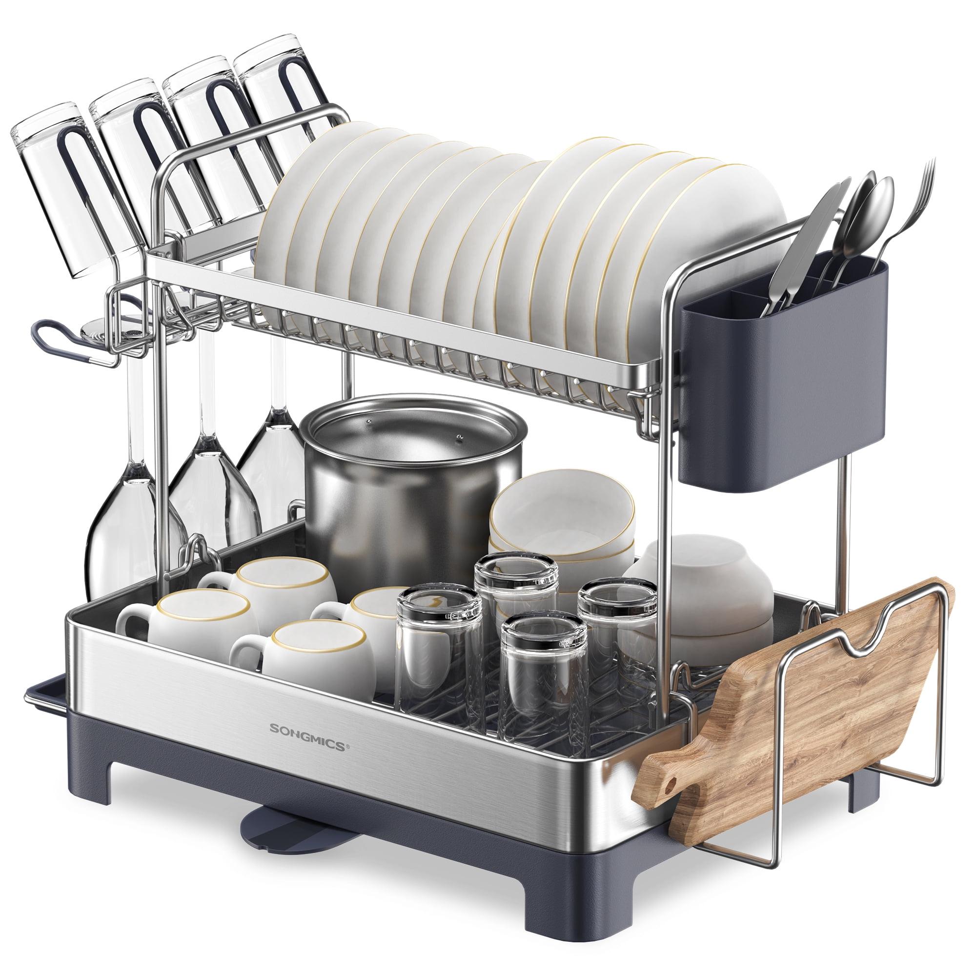 Stainless Steel 2-Tier Dish Drying Rack with Utensil Cup