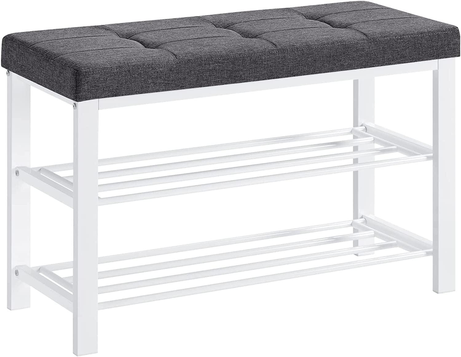 Gray and White 3-Tier Shoe Storage Bench with Cushion