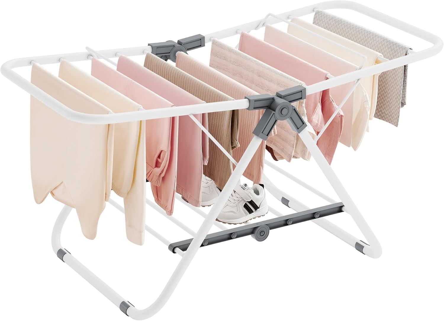 SONGMICS Small Clothes Drying Rack, Foldable 2-Level Laundry Drying Rack, Space-Saving, 17.3 x 39.8 x 19.7 Inches, Cloud White