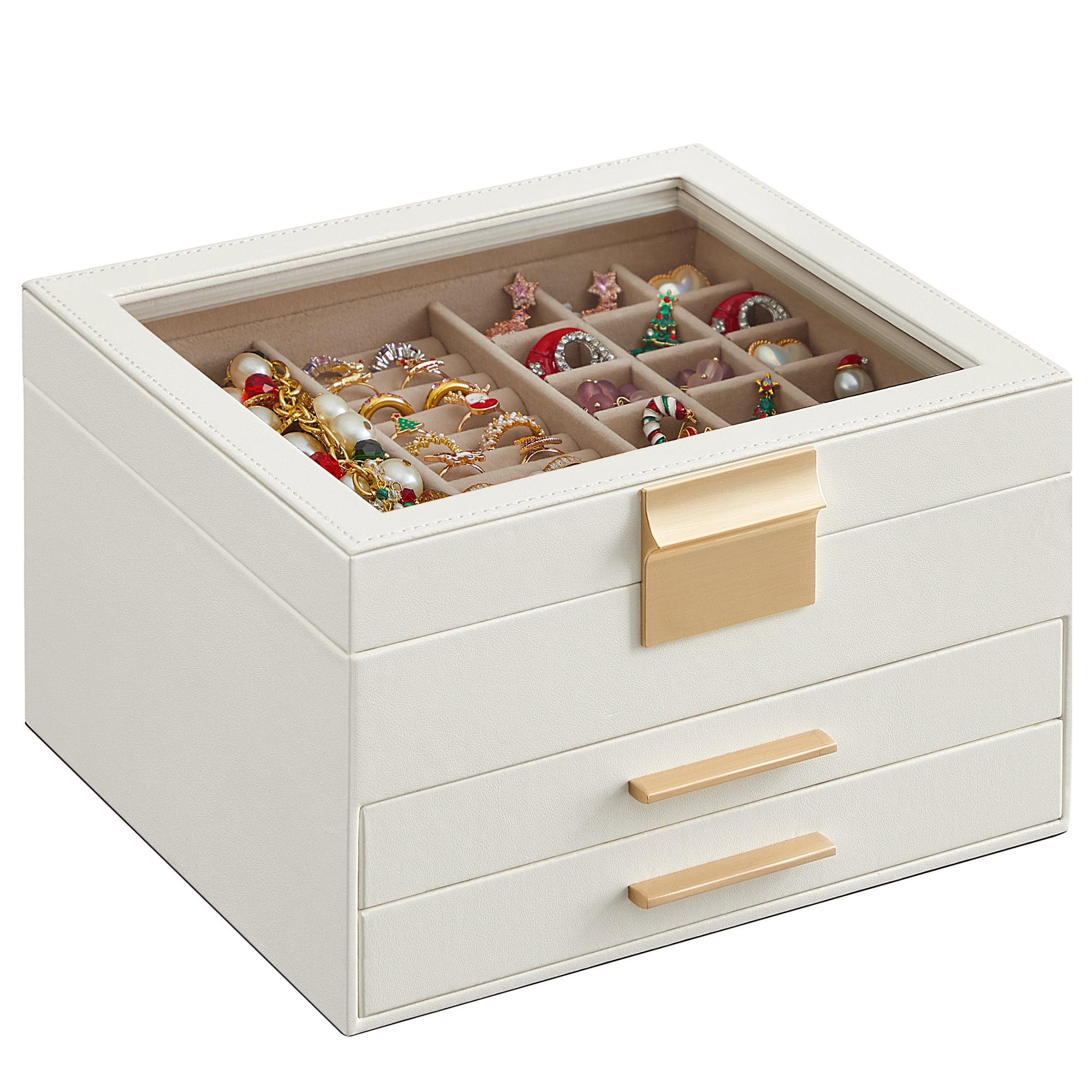 Accessory Organizer, 3-Tier White Jewelry Box, 2 Drawer for Jewelry Storage with Lock