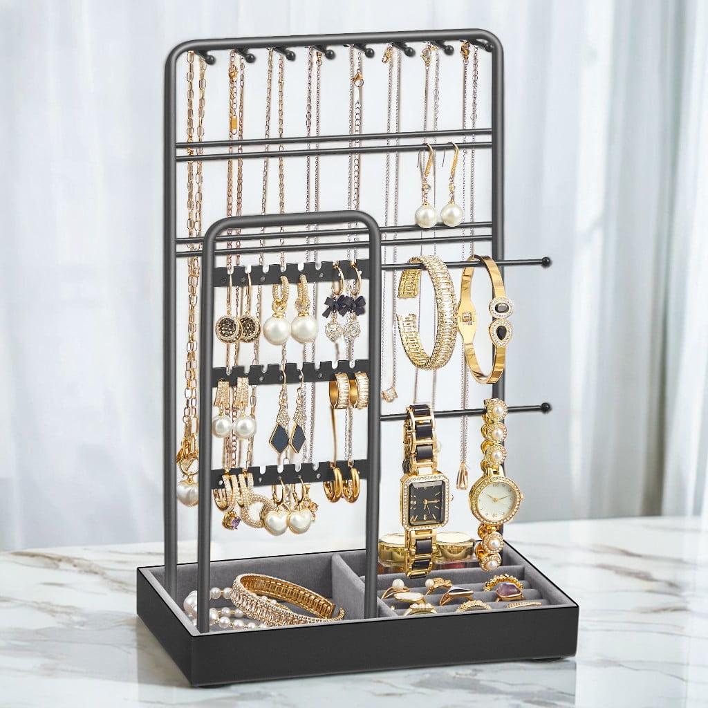 Jewelry Holder, Accessory Organizer, Jewelry Display Stand with Metal Frame and Velvet Tray