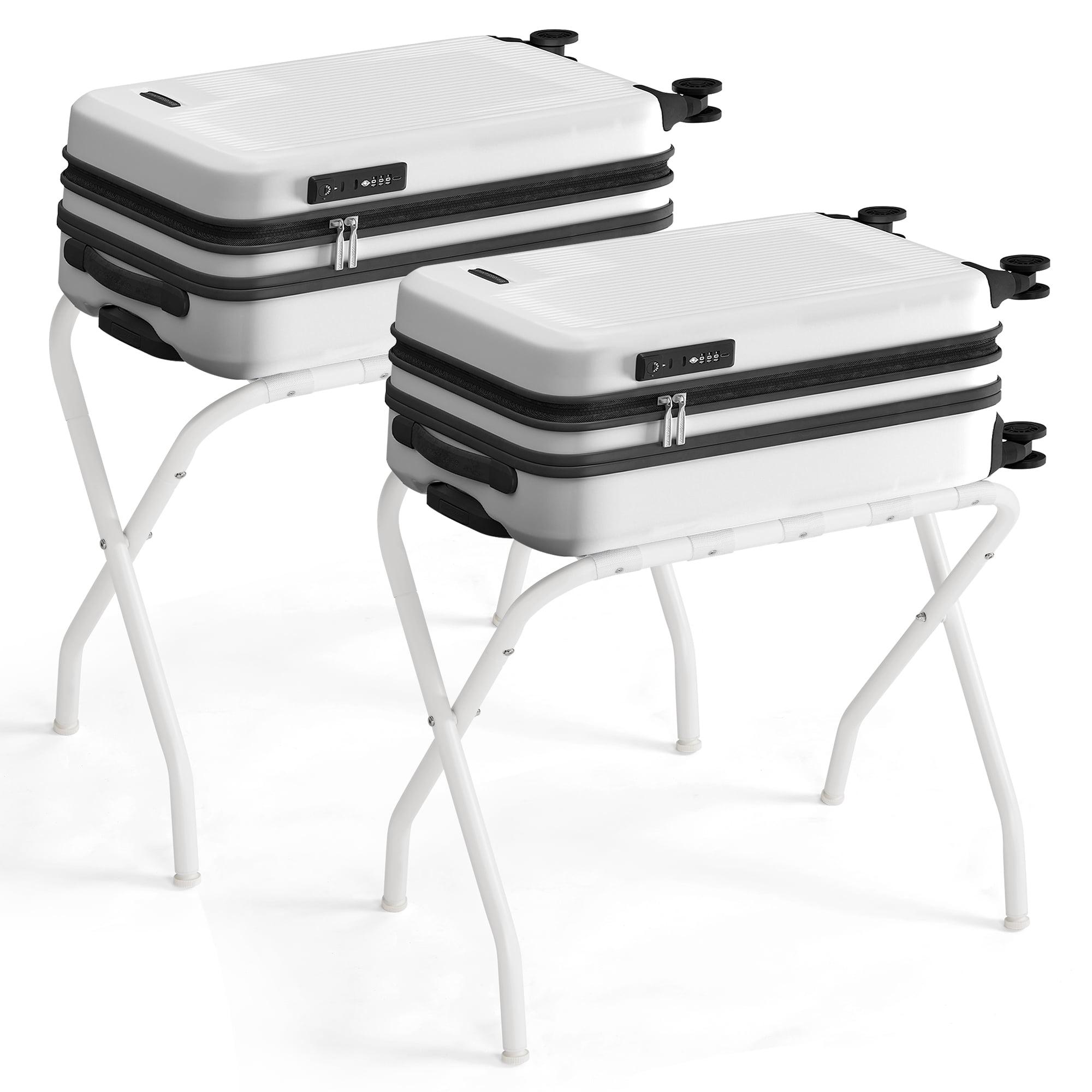 Cloud White Folding Steel Luggage Racks with Nylon Straps, Pack of 2