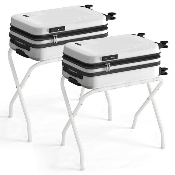 SONGMICS Luggage Rack, Set of 2, Luggage Racks for Guest Room, Suitcase Stand, Steel Frame, Foldable, for Bedroom, Cloud White