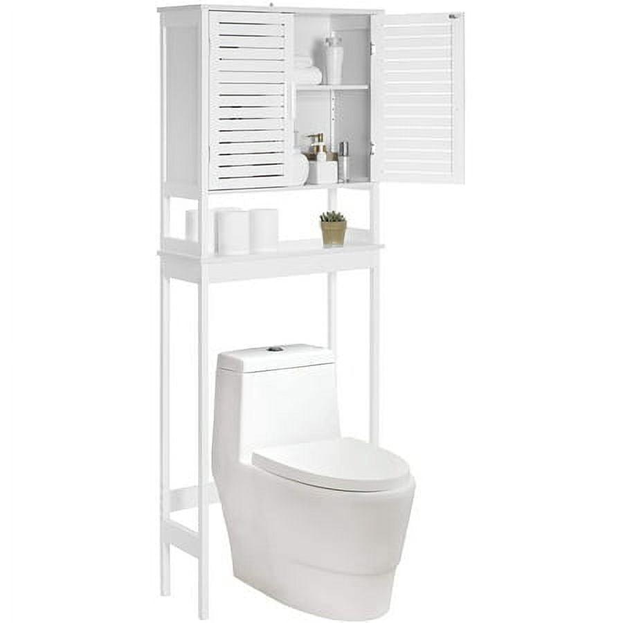 Over-The-Toilet Storage Bathroom Cabinet with Adjustable Inside Shelf and Bottom Stabilizer Bar White