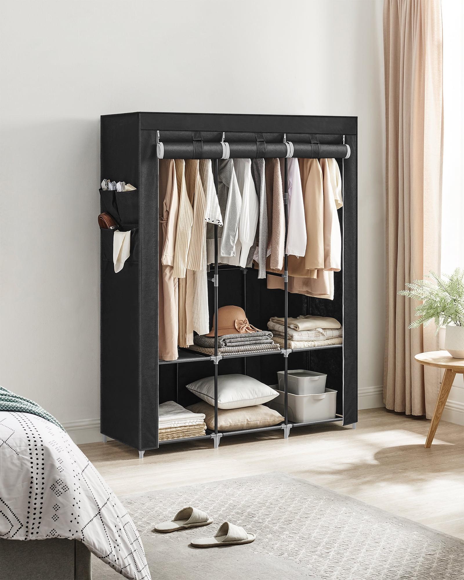 SONGMICS Portable Closet Clothes Wardrobe Organizer with Corver Clothing Rack with 3 Hanging Rods and Shelves Room Black