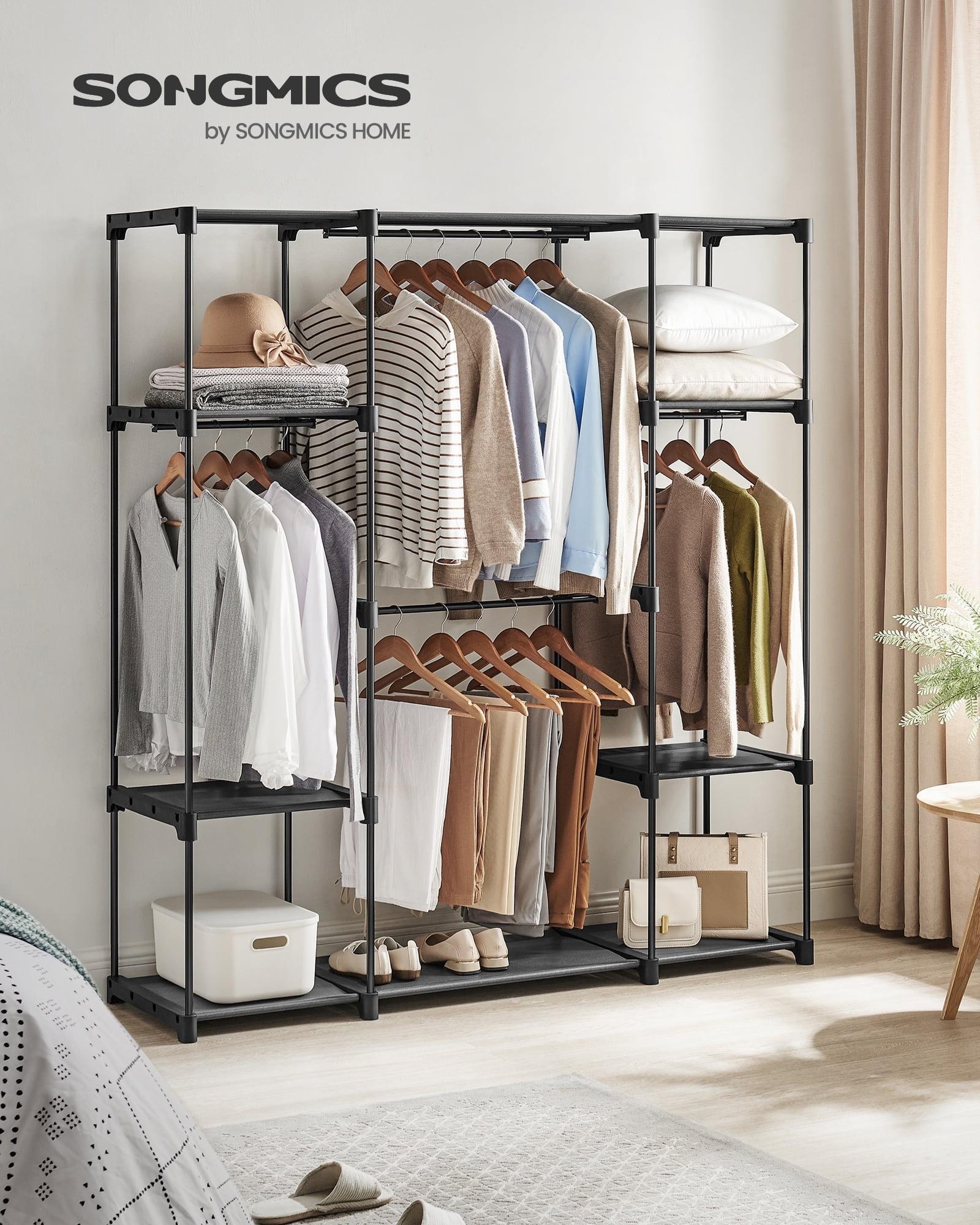 SONGMICS Portable Closet Freestanding Closet Organizer Clothes Rack with Shelves Hanging Rods Black