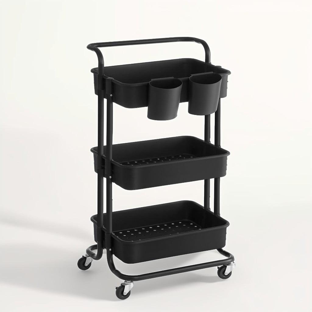 SONGMICS Rolling Cart 3-Tier Storage Cart Utility Cart Black