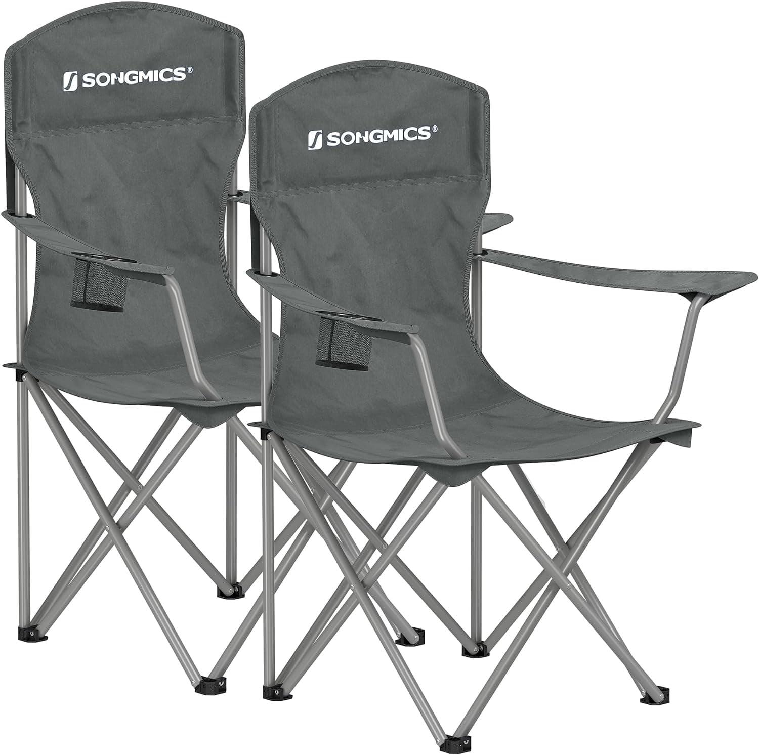 SONGMICS Set of 2 Folding Camping Chairs, Comfortable, Heavy Duty Structure, Max. Load Capacity 330 lb, Outdoor Chair with Cup Holder, for Camping, Garden, Fishing, Terrace