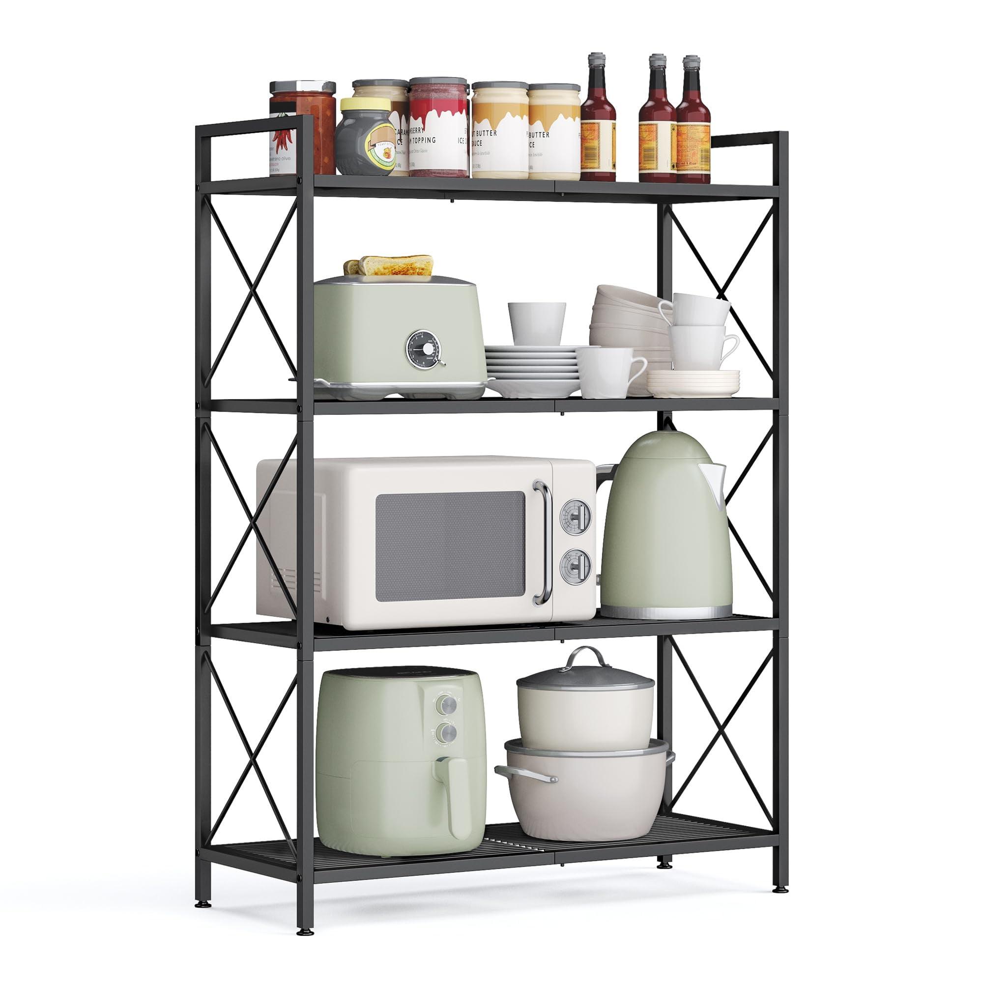 SONGMICS 4-Tier Metal Storage Rack, Shelving Unit with X Side Frames, Dense Mesh, 12.6 x 31.5 x 44.3 Inches, Industrial Style, Ink Black