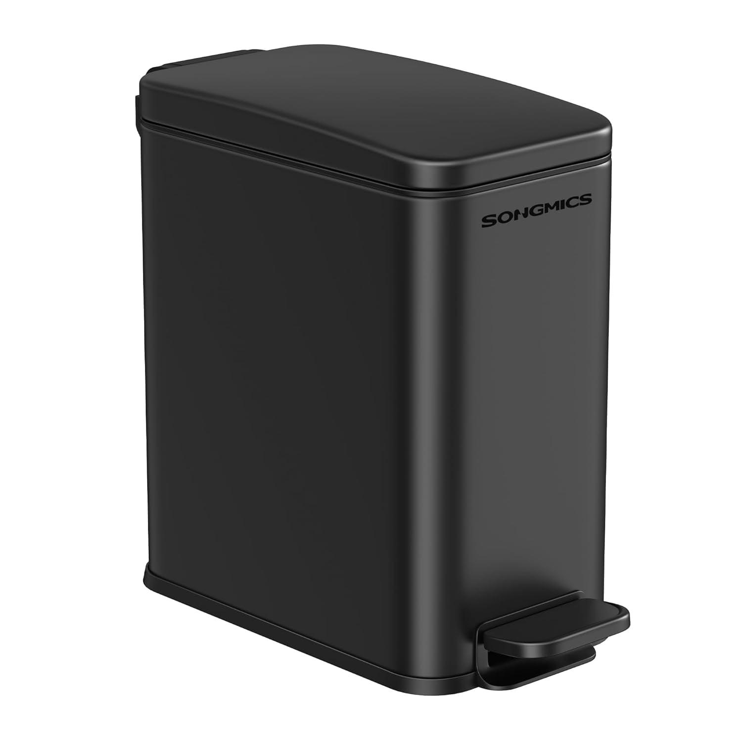 Slim Black Stainless Steel 2.6 Gallon Bathroom Trash Can