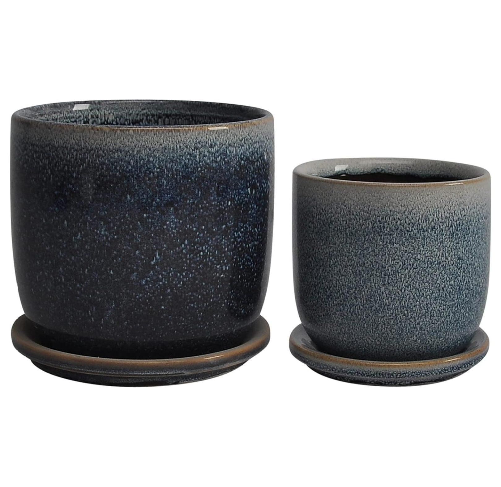 Sagebrook Home 2pc Ceramic Indoor Outdoor Planter Pots with Saucers Aqua: Hand-Painted, Rust-Resistant, Freestanding Set