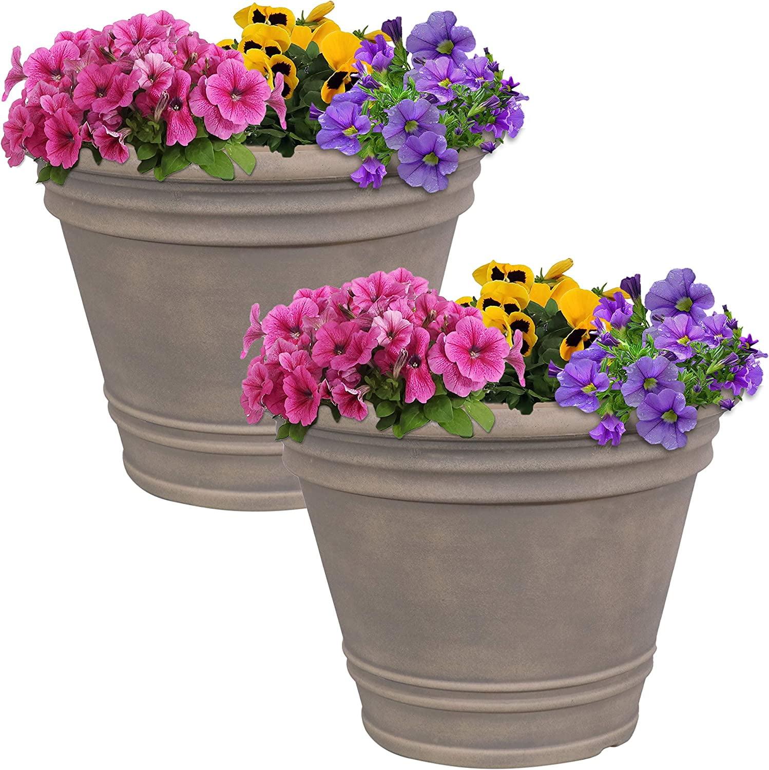 Sunnydaze Franklin Polyresin Outdoor Unbreakable UV-Resistant Flower Pot Planter - 20" Diameter - 2-Pack - Beige