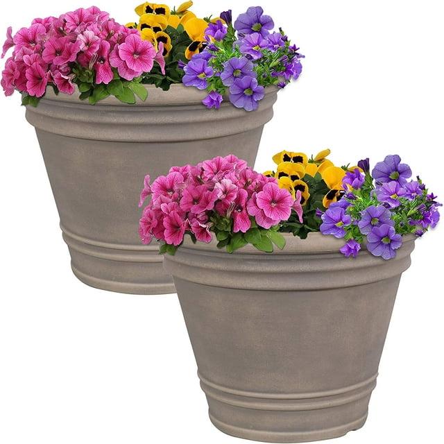 Sunnydaze Franklin Polyresin Outdoor Unbreakable UV-Resistant Flower Pot Planter - 20" Diameter - 2-Pack - Beige