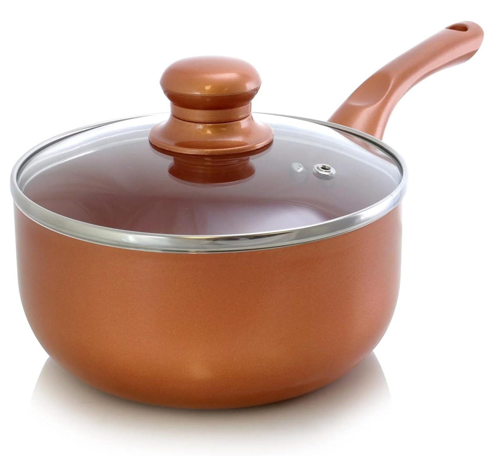 2 qt. Aluminum Ceramic Nonstick Sauce Pan in Copper with Glass Lid