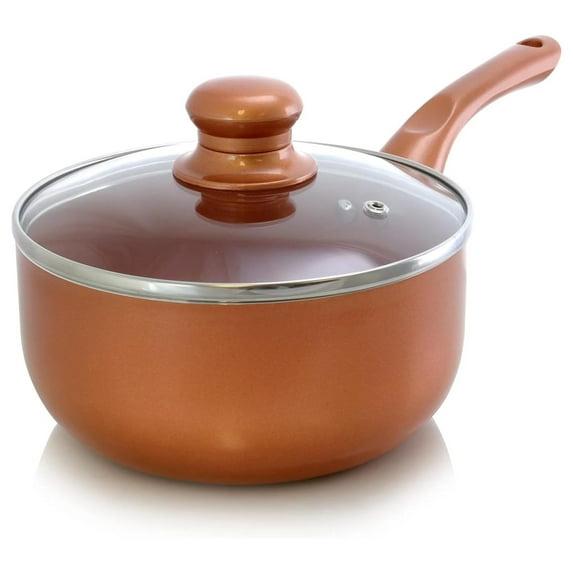 2 qt. Aluminum Ceramic Nonstick Sauce Pan in Copper with Glass Lid
